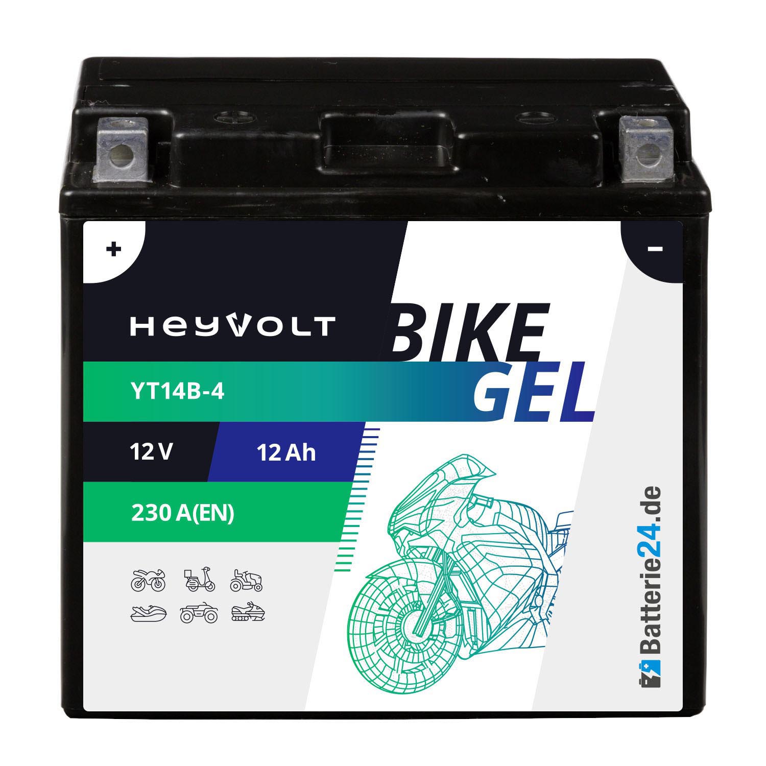 HeyVolt BIKE GEL Motorradbatterie YT14B-4 51422 12V 12Ah