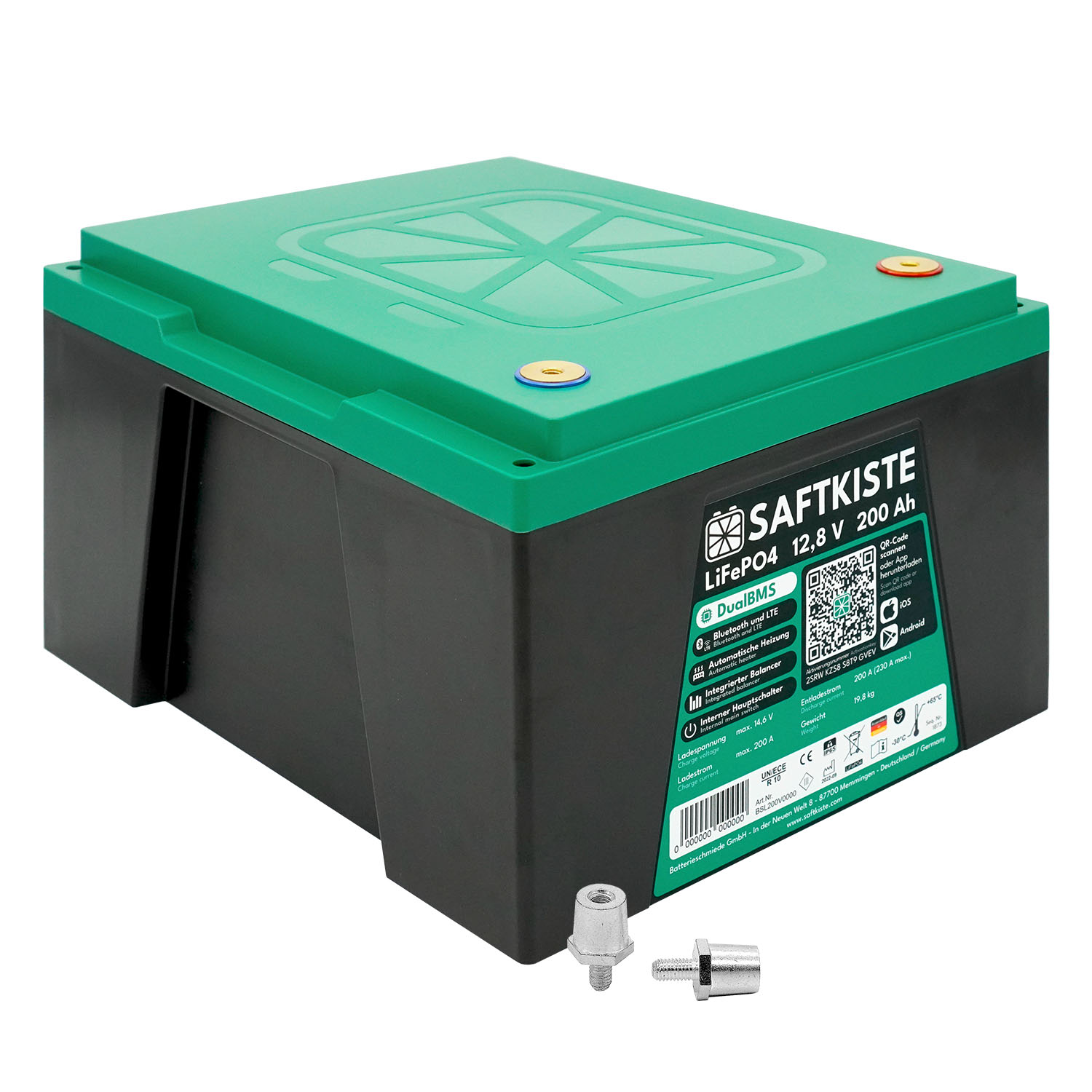 Saftkiste 200Ah LiFePO4 Lithium Batterie Wohnmobil DualBMS mit App (Pole oben) (USt-befreit nach §12 Abs.3 Nr. 1 S.1 UStG)