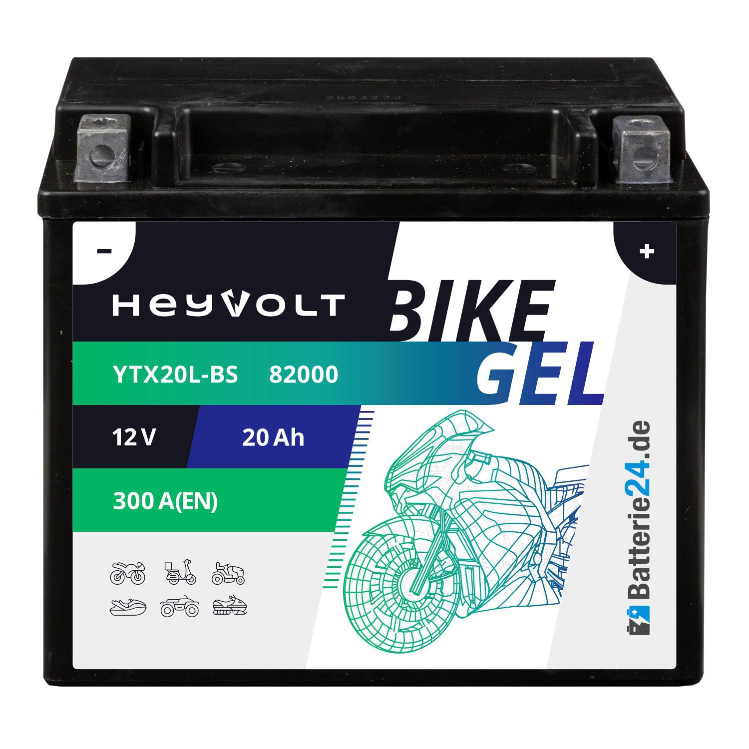 HeyVolt BIKE GEL Motorradbatterie YTX20L-BS 82000 12V 20Ah