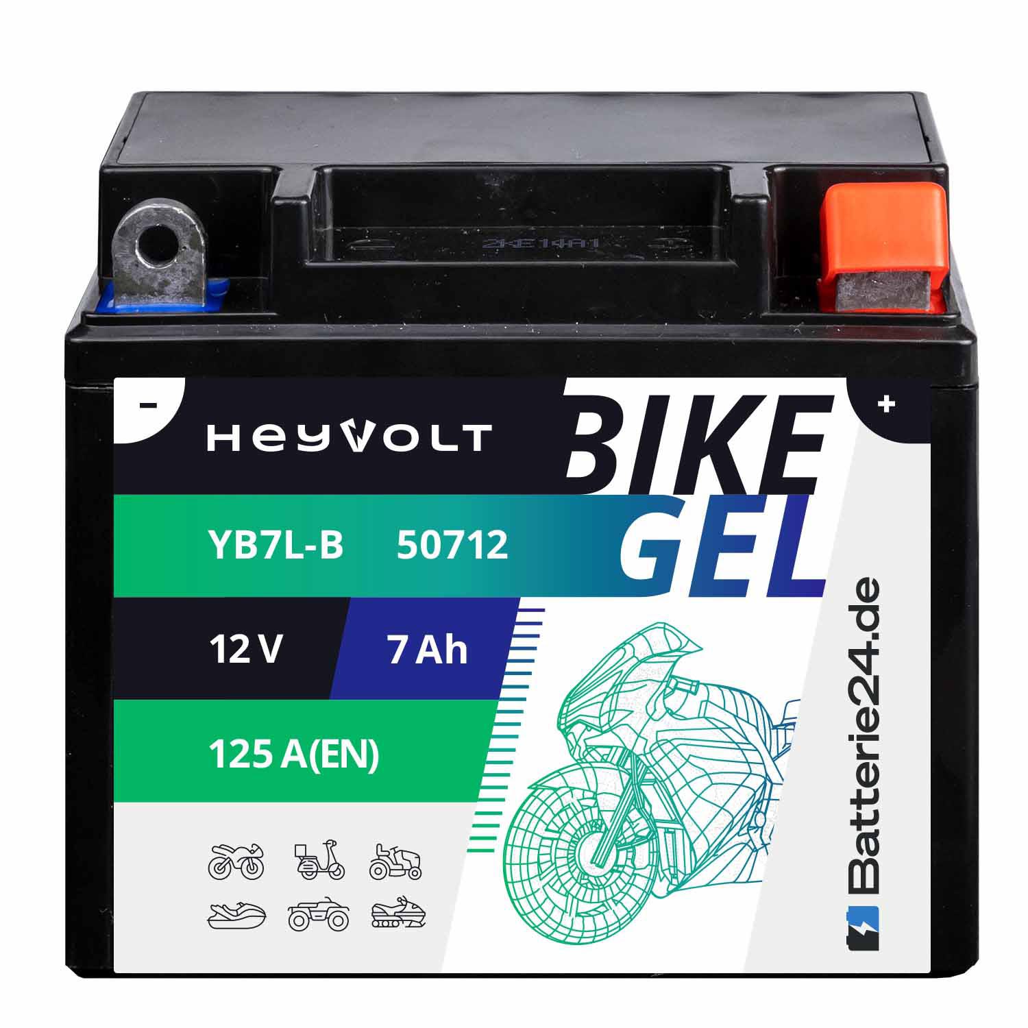 HeyVolt BIKE GEL Motorradbatterie YB7L-B 50712 12V 7Ah