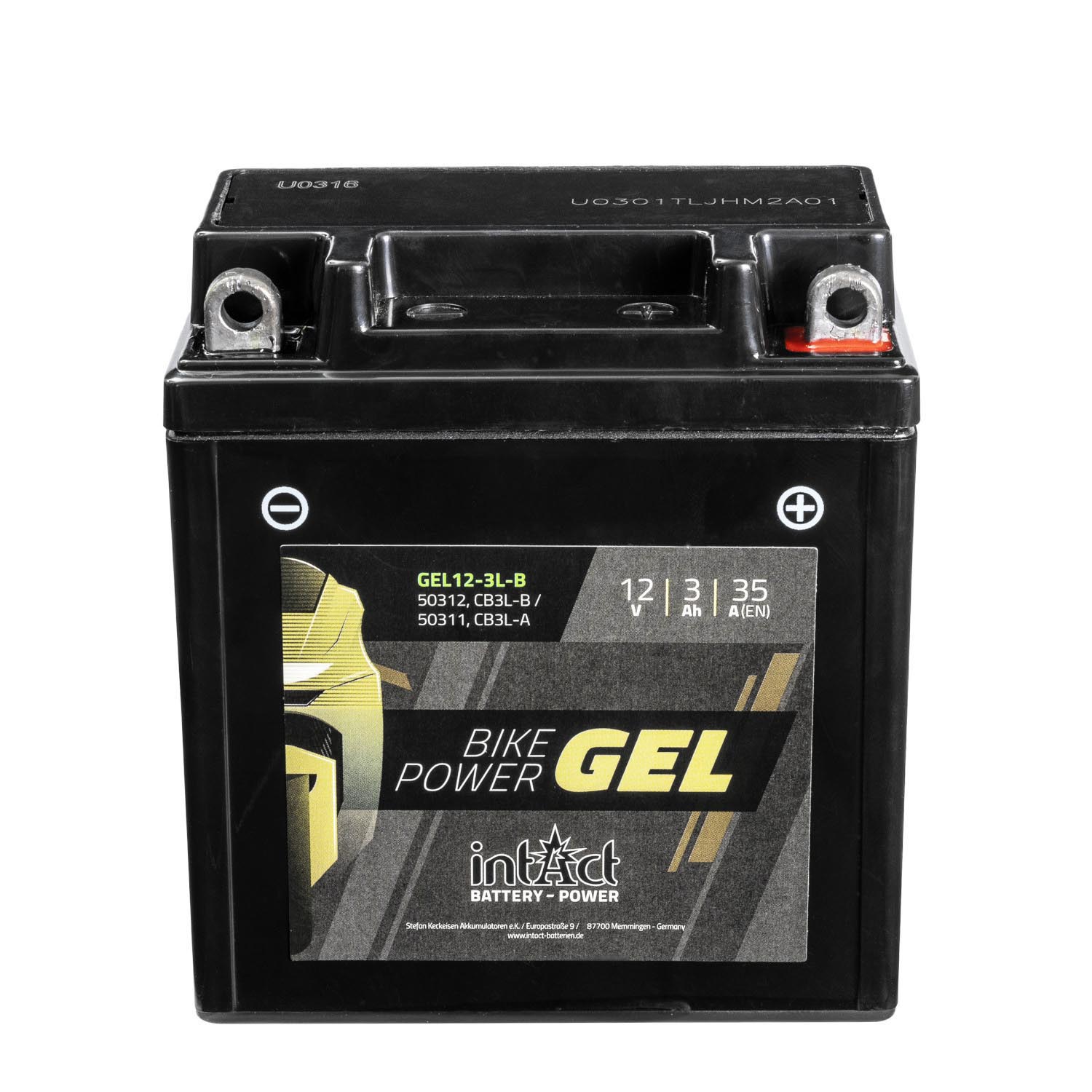 intAct Bike-Power Motorradbatterie GEL CB3L-B 12V 3Ah 50312 GEL12-3L-B