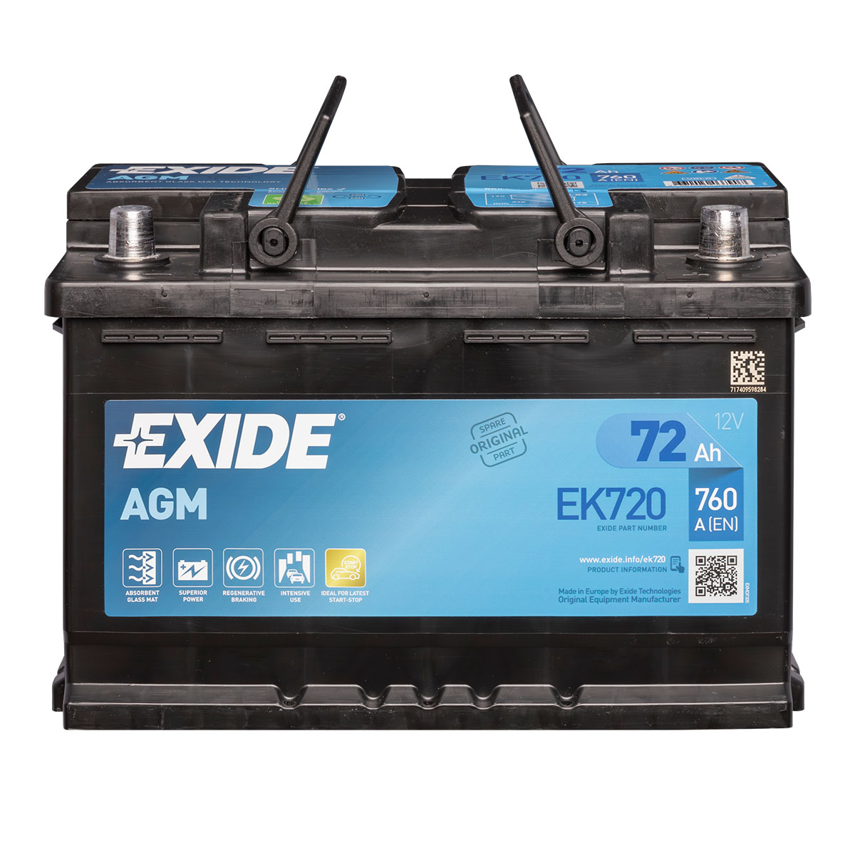 Exide EK720 AGM Autobatterie 12V 72Ah