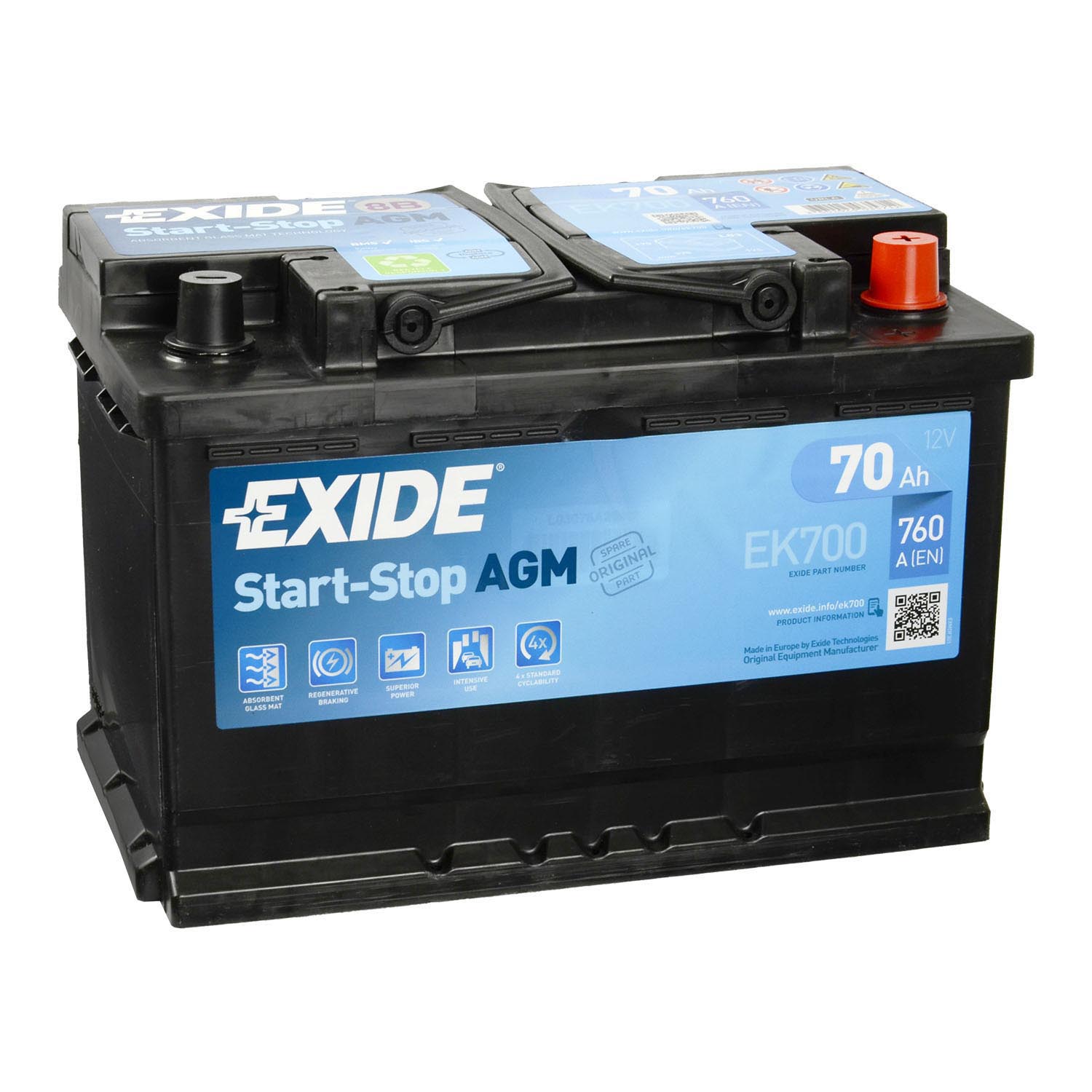 Exide EK700 AGM Autobatterie 12V 70Ah