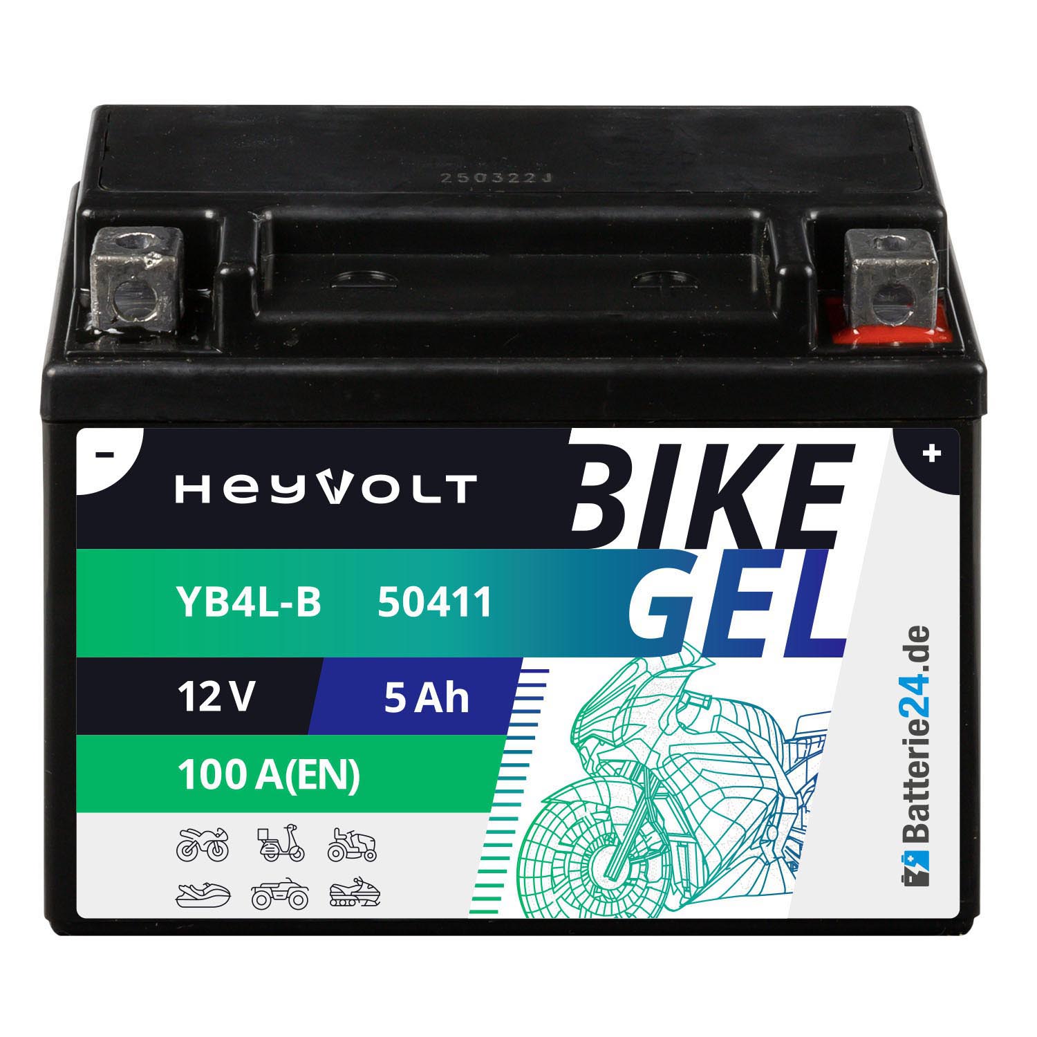 HeyVolt BIKE GEL Rollerbatterie YB4L-B 50411 12V 5Ah