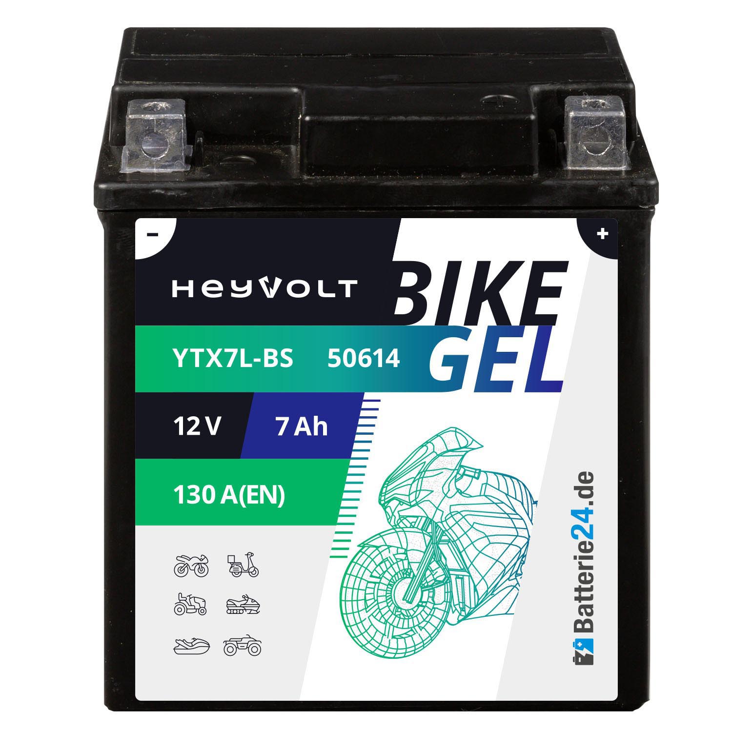 HeyVolt BIKE GEL Motorradbatterie YTX7L-BS 50614 12V 7Ah