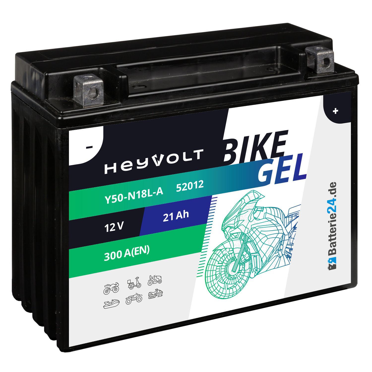 HeyVolt BIKE GEL Motorradbatterie Y50-N18L-A 52012 12V 21Ah