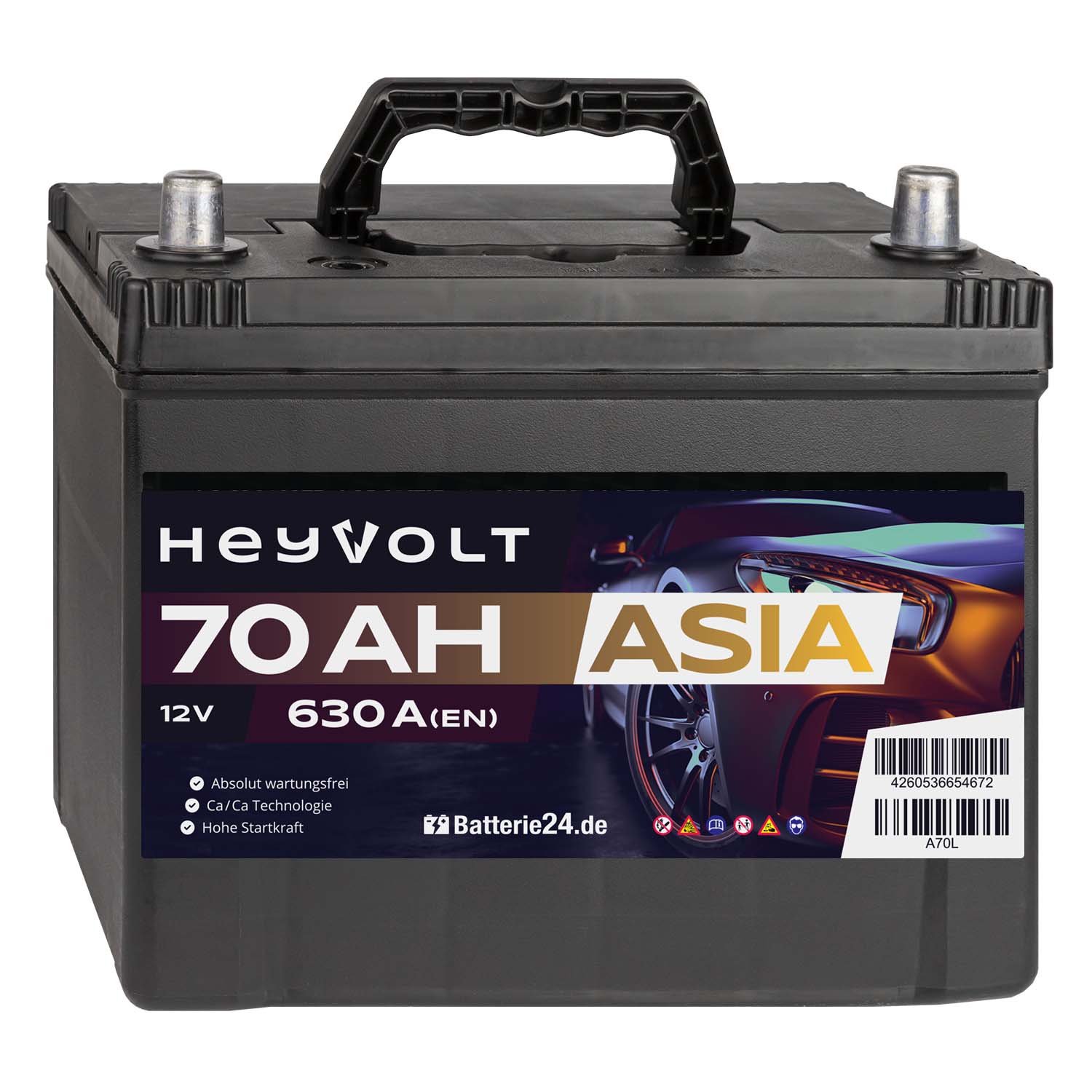 HeyVolt ASIA Autobatterie A70L 12V 70Ah Starterbatterie