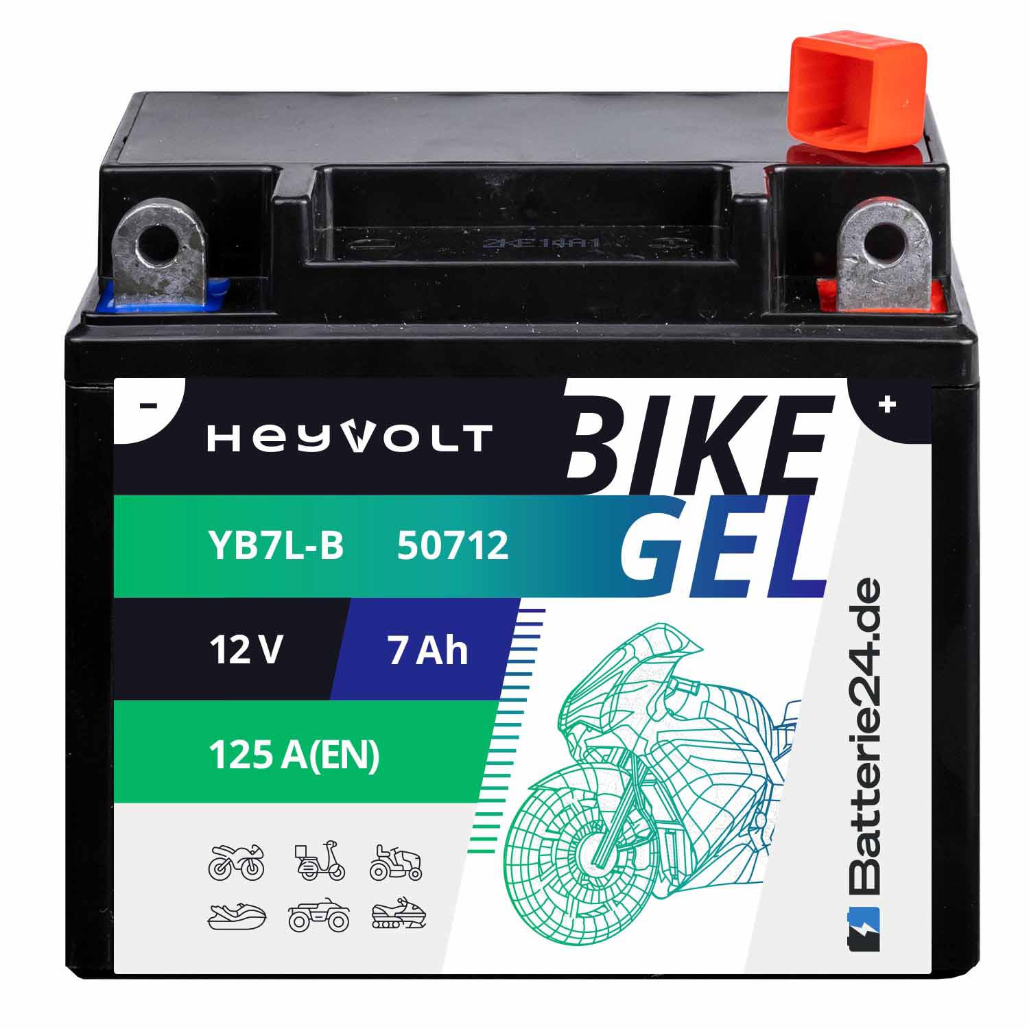 HeyVolt BIKE GEL Motorradbatterie YB7L-B 50712 12V 7Ah