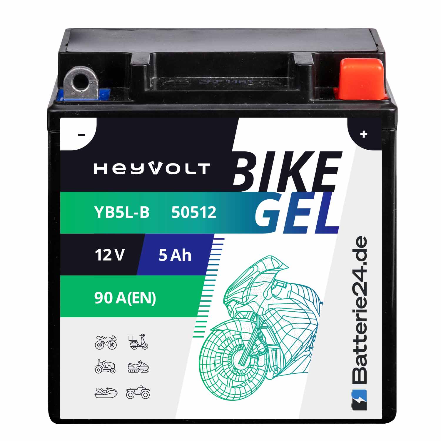 HeyVolt BIKE GEL Motorradbatterie YB5L-B 50512 12V 5Ah