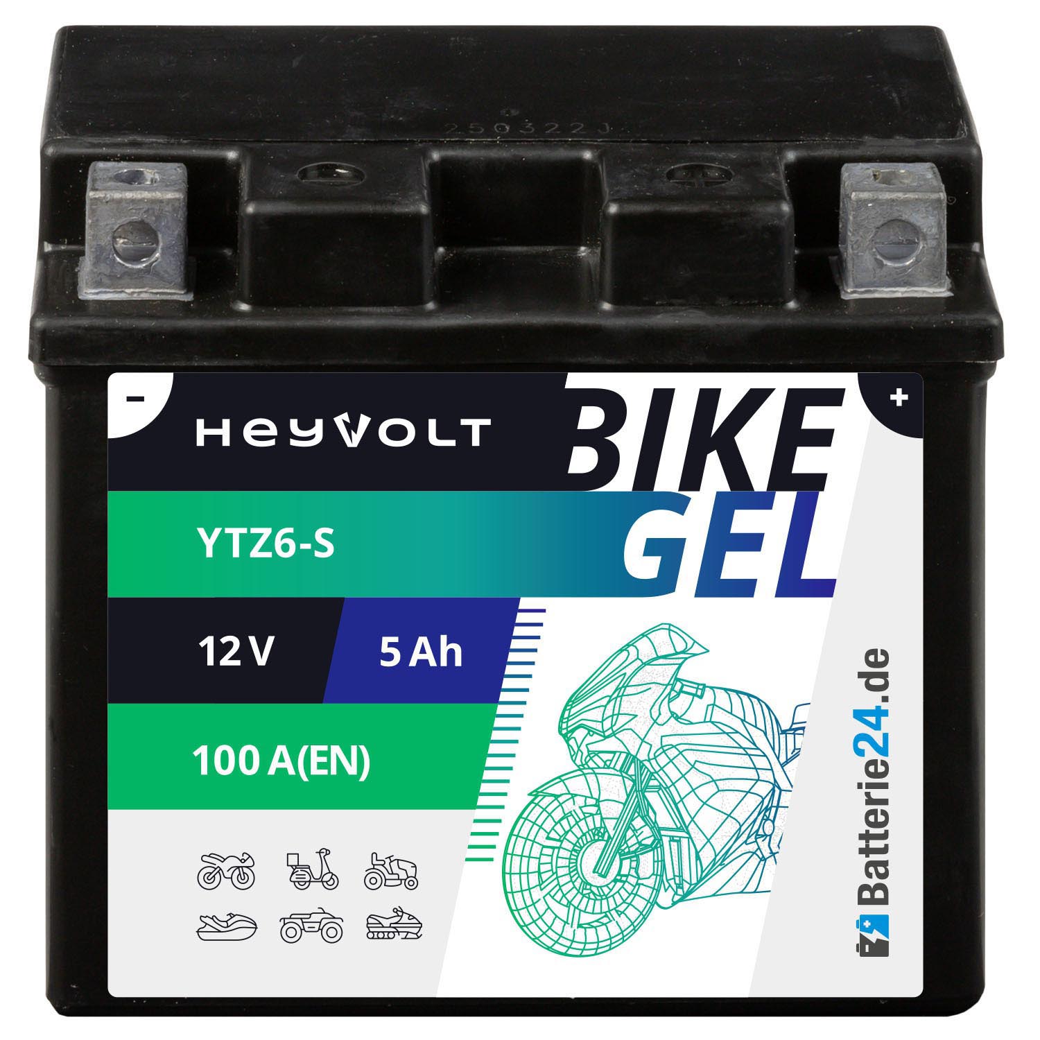 HeyVolt BIKE GEL Motorradbatterie YTZ6-S 50616 12V 5Ah