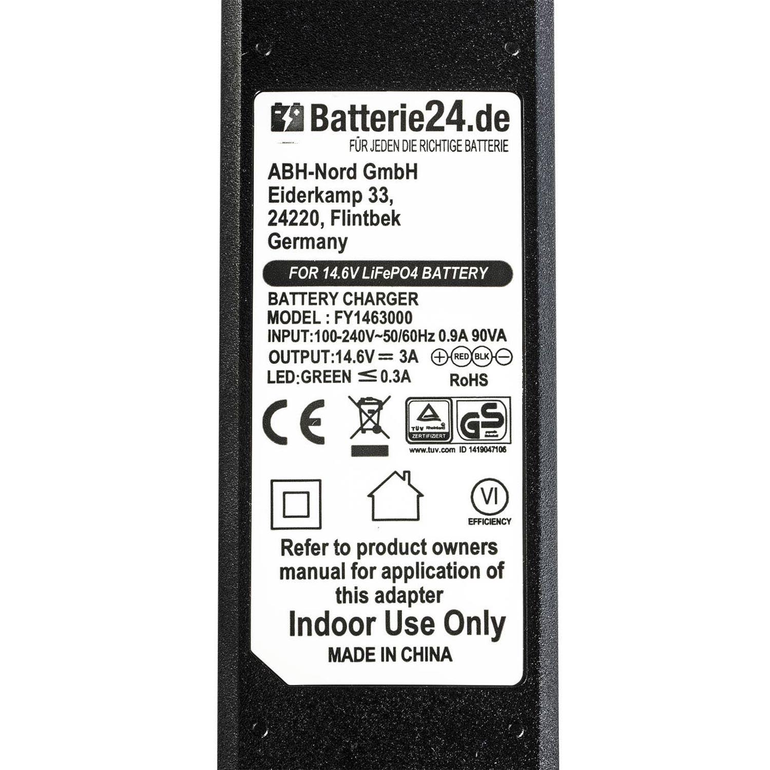 Ladegerät Batterie24.de 12V 3A LiFePO4 Motorrad-/ Rasentraktorbatterien 12V