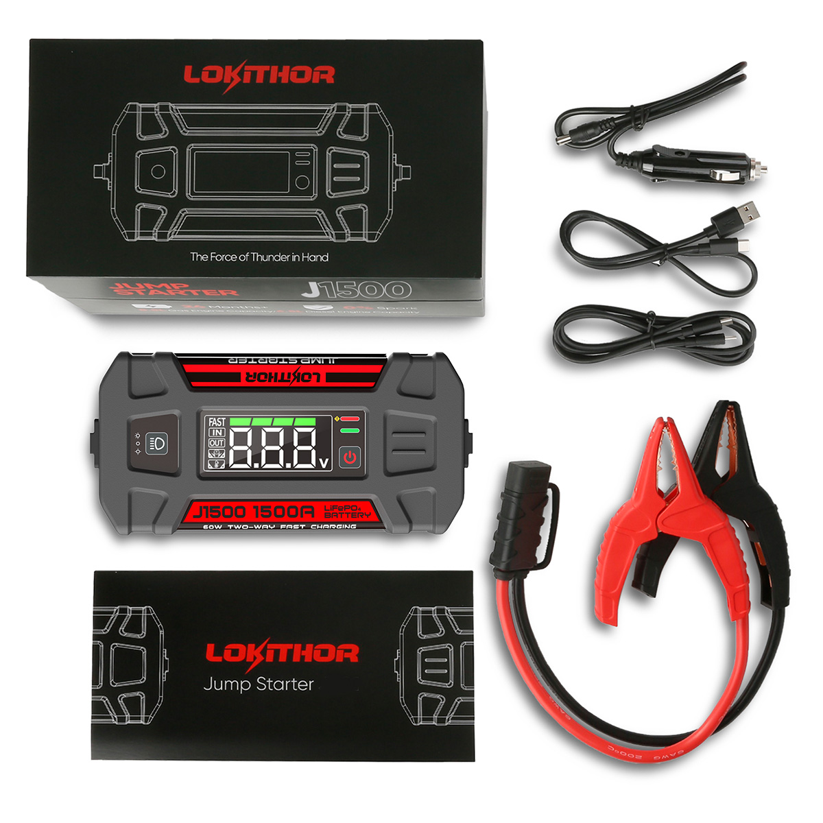 LOKITHOR J1500 Starthilfegerät mit Powerbank und LED 1500 Ampere 12V