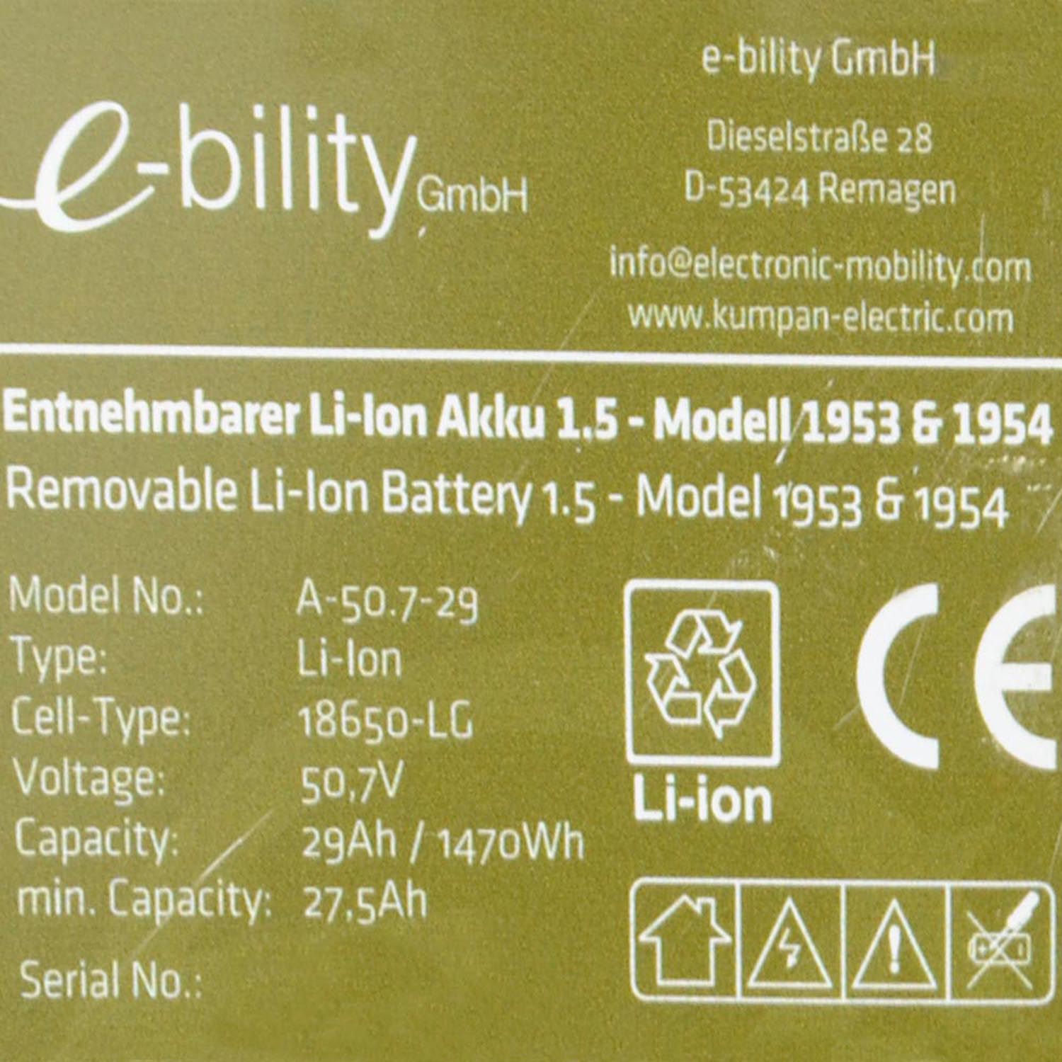 Kumpan e-bility 1953/1954 50,7V Elektroroller Akku Zellentausch