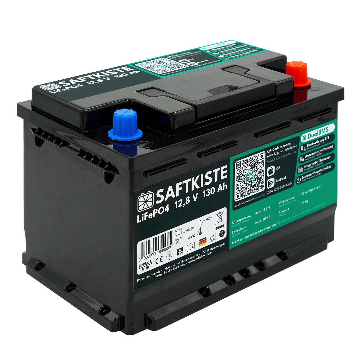 Saftkiste 130Ah LiFePO4 Lithium Batterie Wohnmobil DualBMS mit App (USt-befreit nach §12 Abs.3 Nr. 1 S.1 UStG)