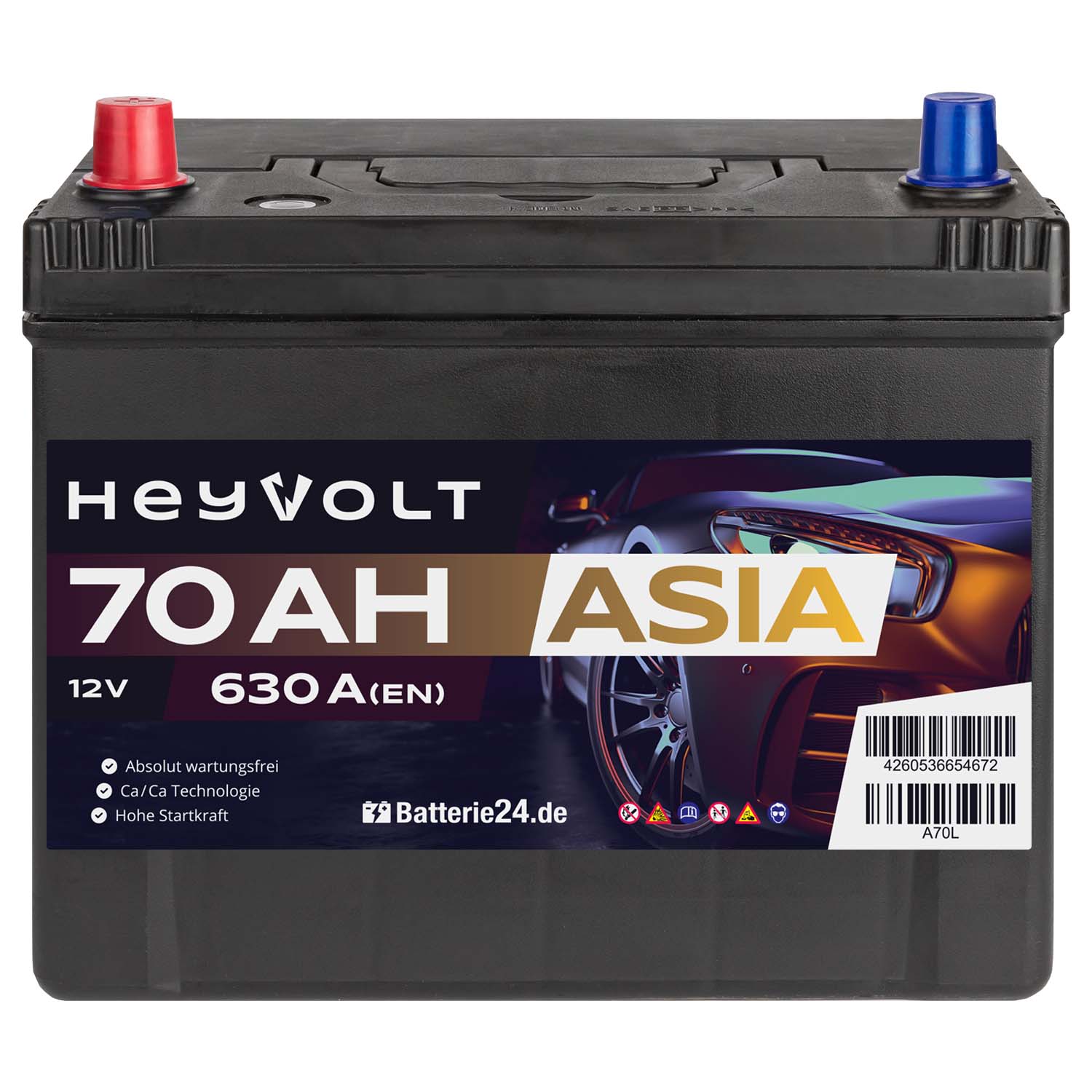 HeyVolt ASIA Autobatterie A70L 12V 70Ah Starterbatterie