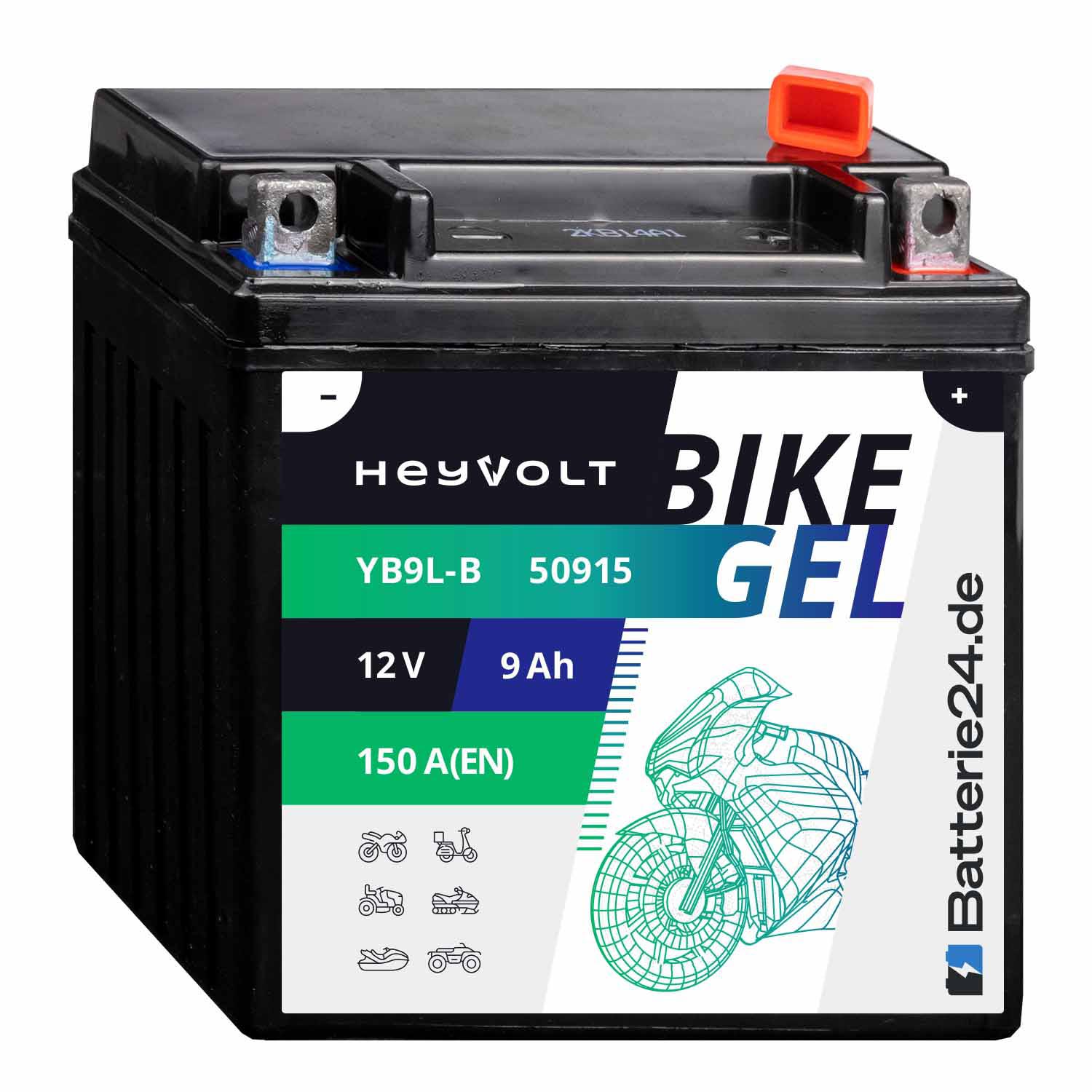 HeyVolt BIKE GEL Motorradbatterie YB9L-B 50915 12V 9Ah