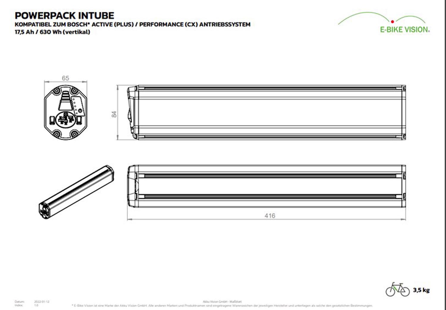 BOSCH Intube vertikal Active-Plus Performance-CX Line E-Bike Akku Alternative von Akku Vision 18Ah