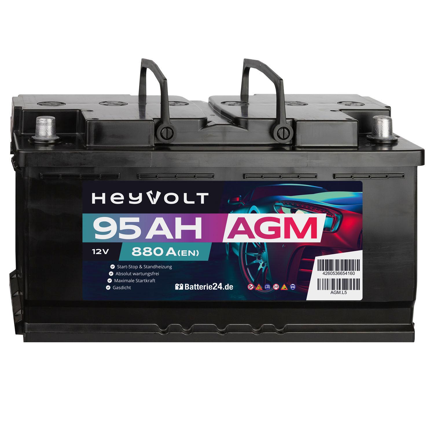 HeyVolt AGM Autobatterie 12V 95Ah