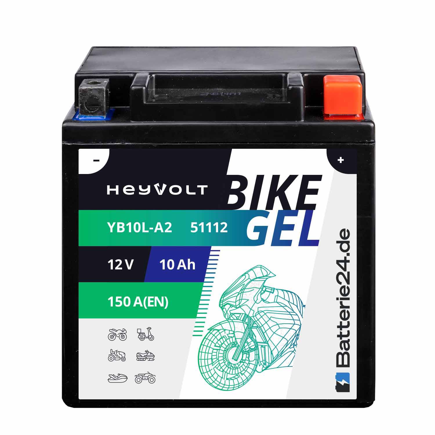 HeyVolt BIKE GEL Motorradbatterie YB10L-A2 51112 12V 10Ah