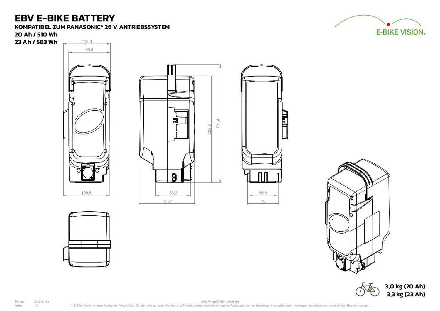 Panasonic Powerpack 26V E-Bike Akku Alternative von Akku Vision 20Ah