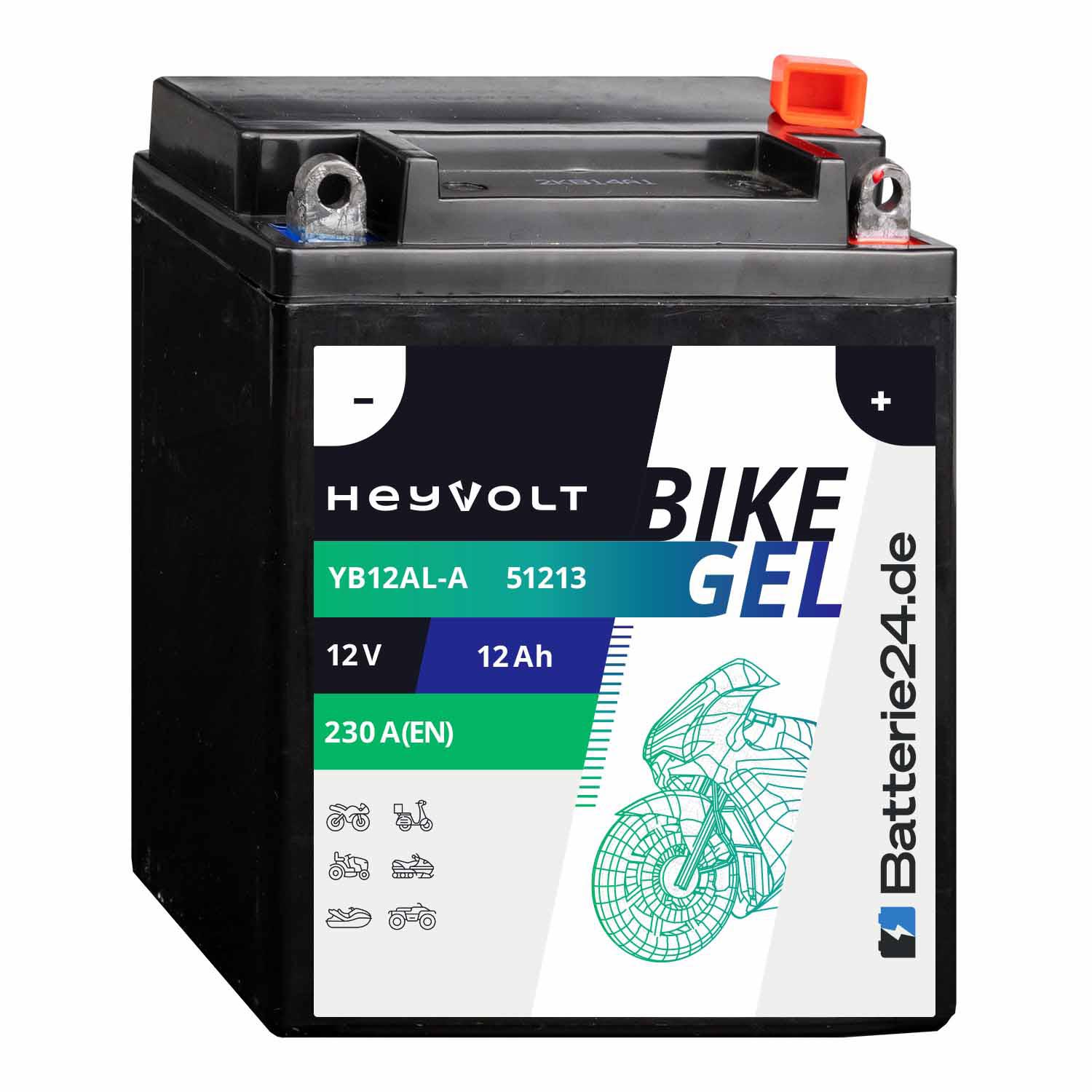 HeyVolt BIKE GEL Motorradbatterie YB12AL-A 51213 12V 12Ah