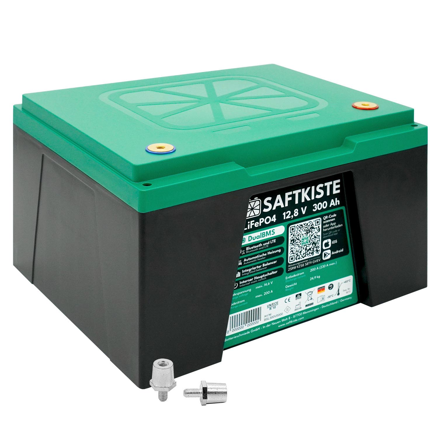 Saftkiste 300Ah LiFePO4 Lithium Batterie Wohnmobil DualBMS mit App (Pole oben)