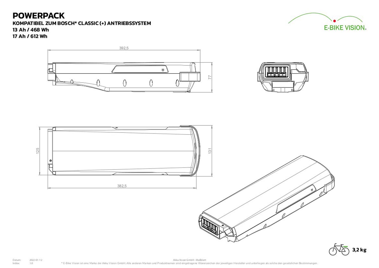 BOSCH Powerpack 400 Classic Line E-Bike Gepäckträger-Akku Alternative von EBV 17Ah