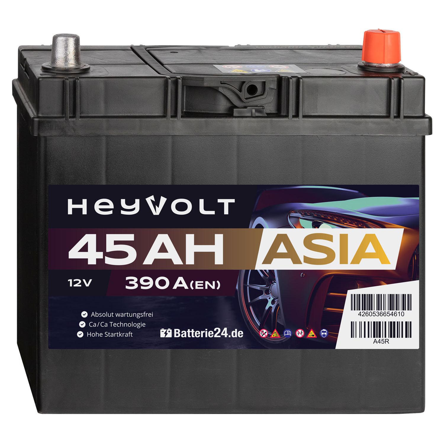 HeyVolt ASIA Autobatterie A45R 12V 45Ah