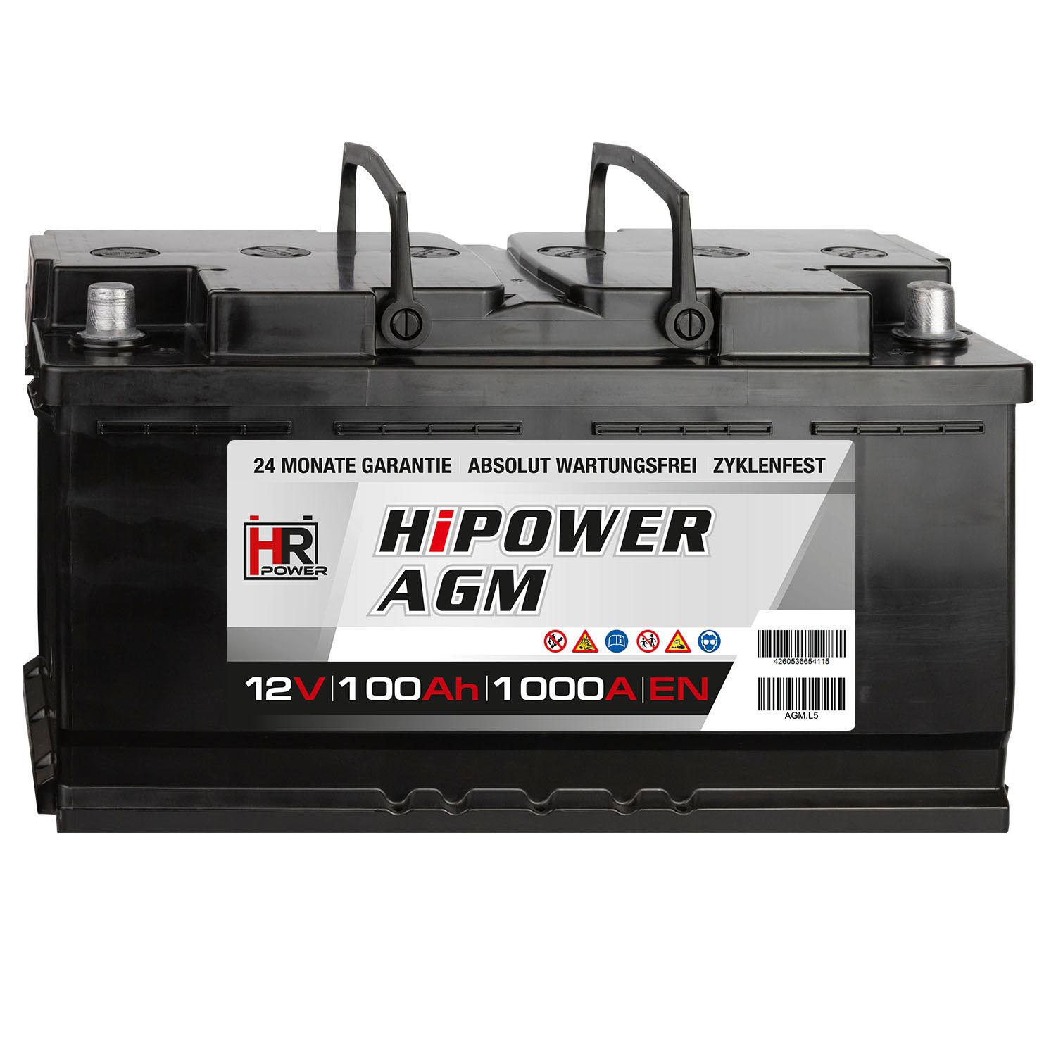 HR HiPower Autobatterie AGM Batterie 12V 100Ah