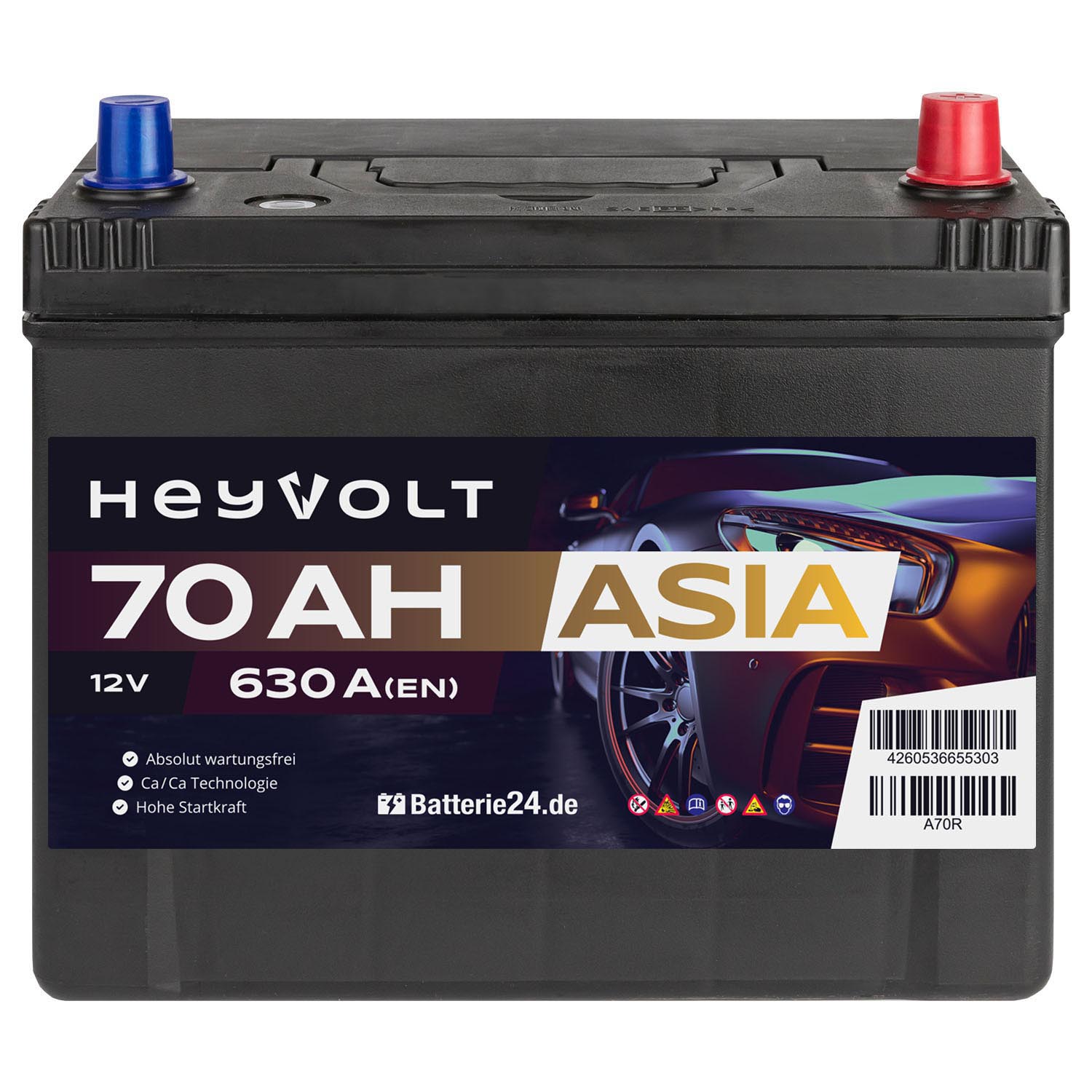 HeyVolt ASIA Autobatterie A70R 12V 70Ah Starterbatterie