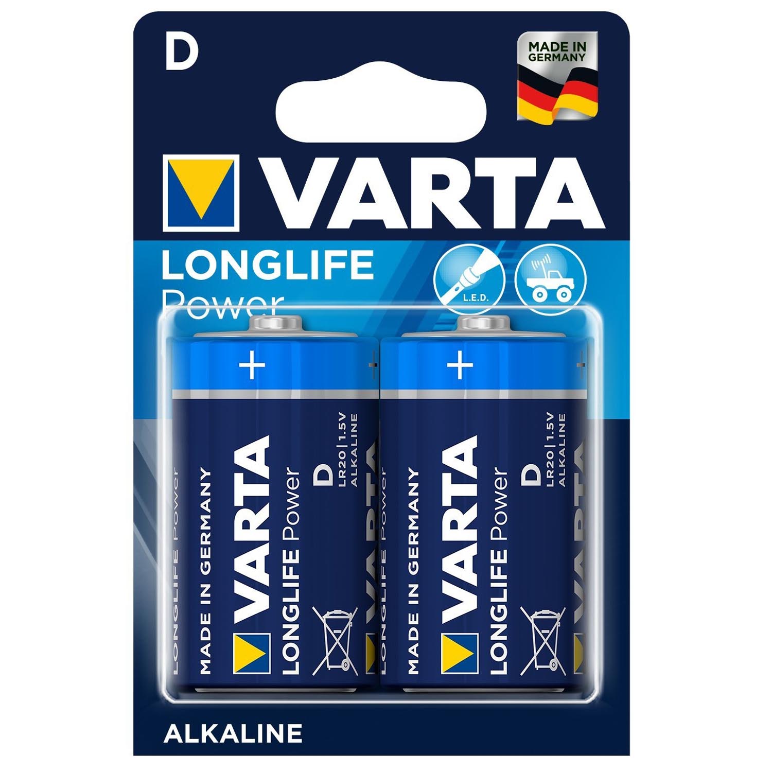 VARTA LONGLIFE Power Mono D LR20 MN1300 Alkaline Batterien 2er Blister