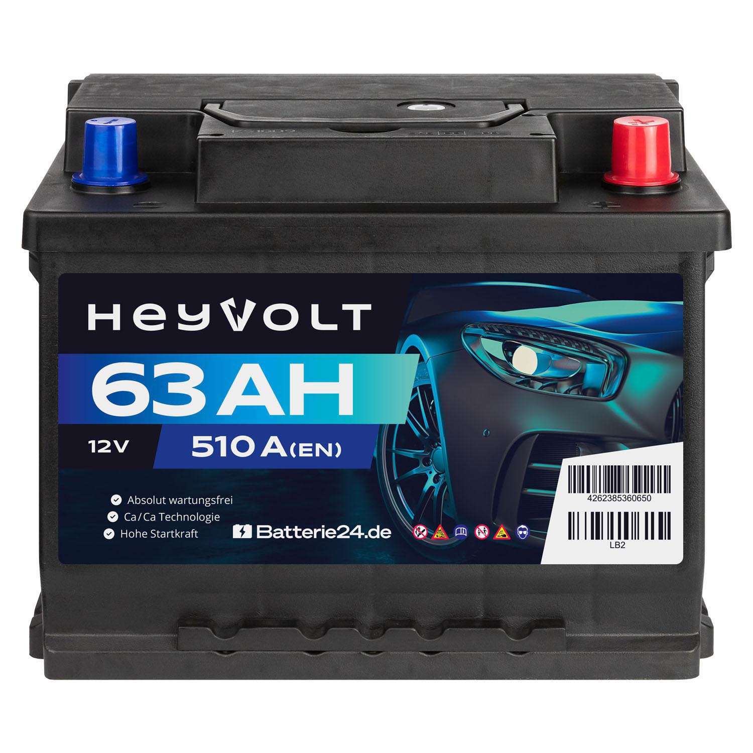 HeyVolt Start Autobatterie 12V 63Ah