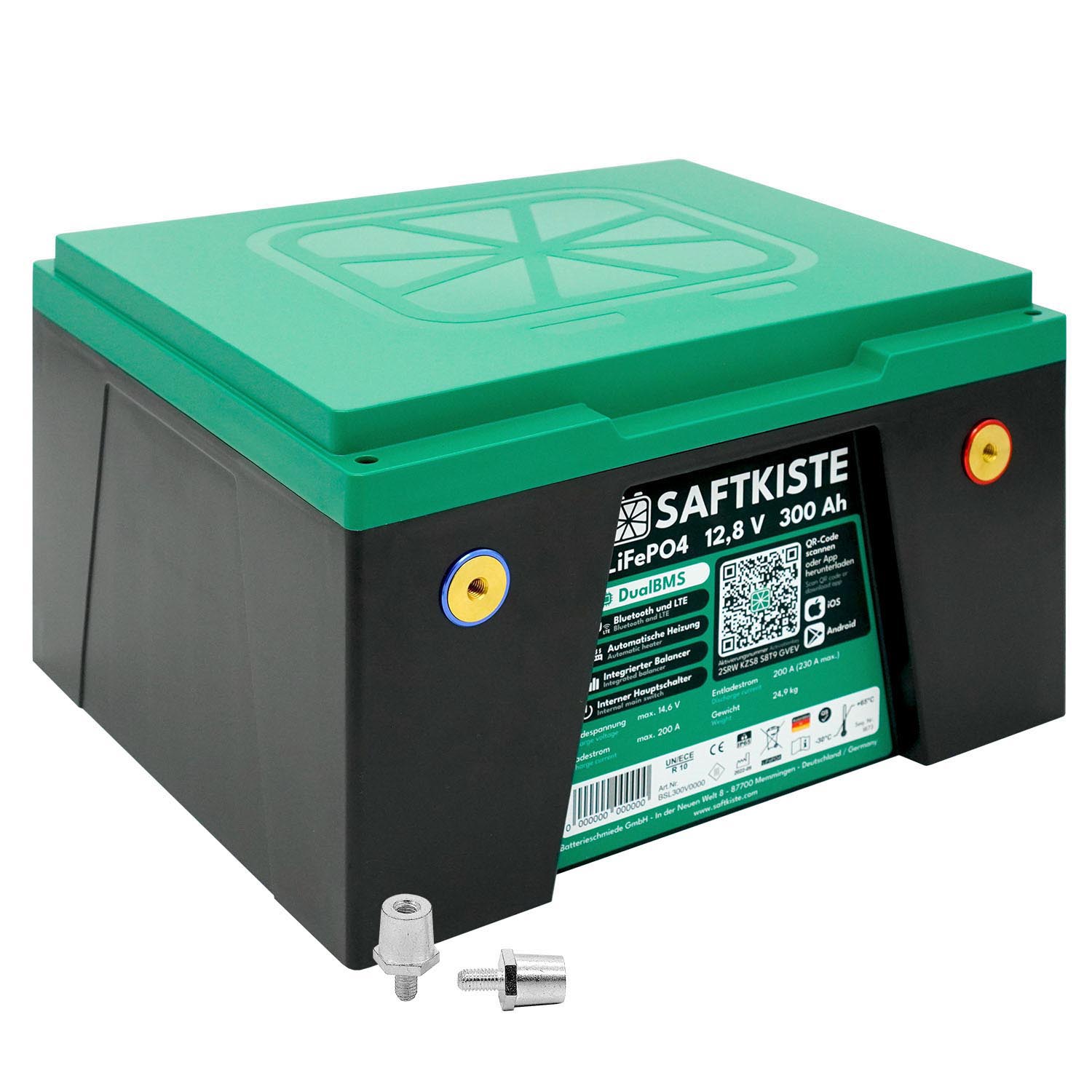 Saftkiste 300Ah LiFePO4 Lithium Batterie Wohnmobil DualBMS mit App (Pole vorn) (USt-befreit nach §12 Abs.3 Nr. 1 S.1 UStG)