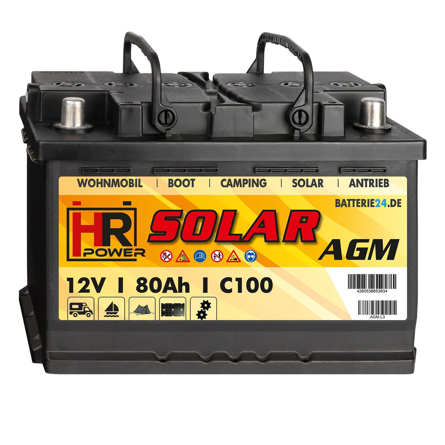 HR Solar AGM 12V 80Ah Versorgungsbatterie