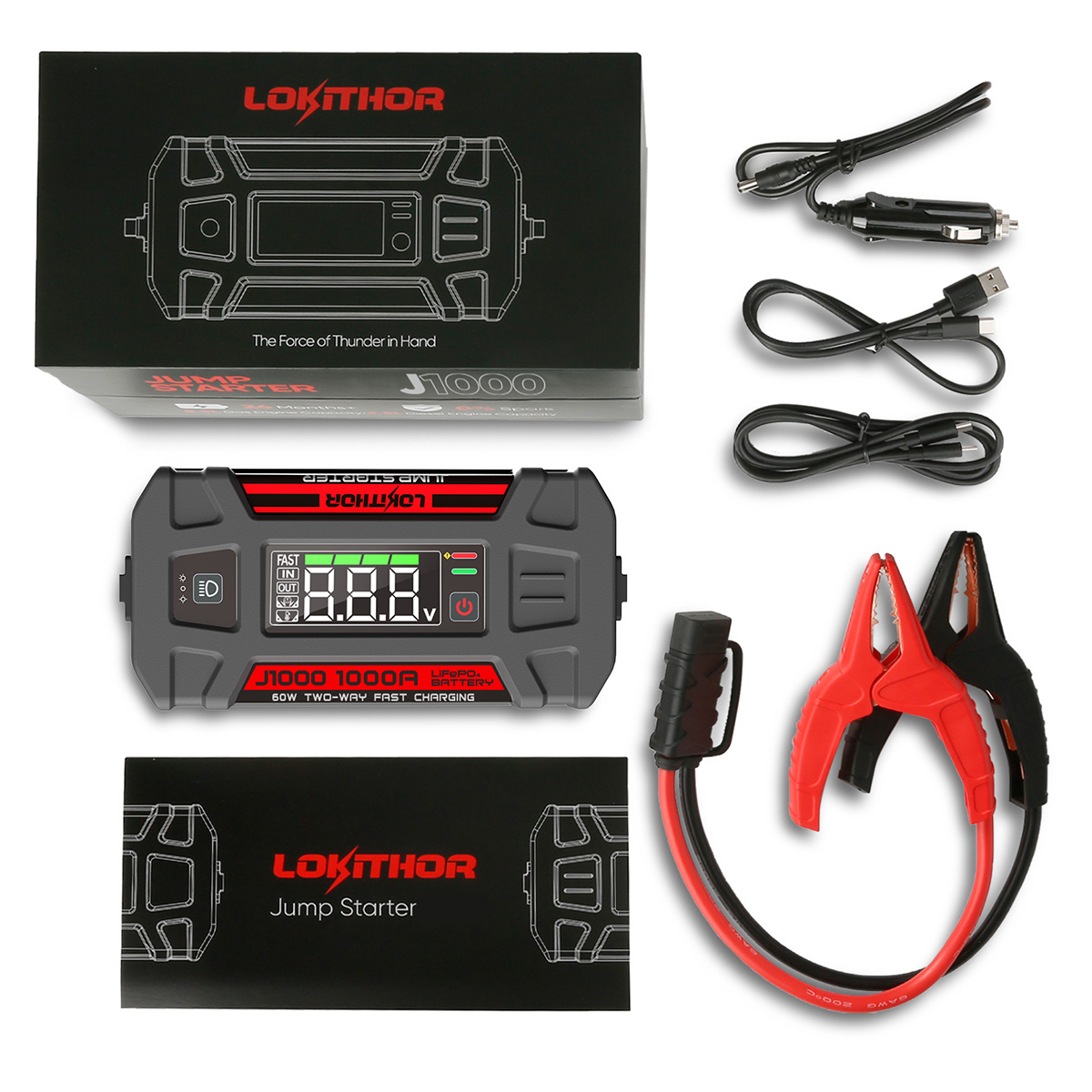 LOKITHOR J1000 Starthilfe Jump Starter mit Powerbank und LED 1000 Ampere 12V