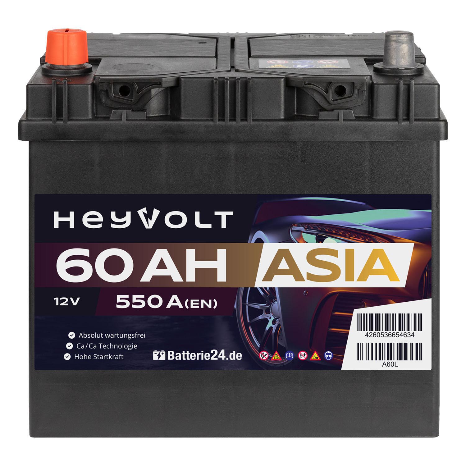 HeyVolt ASIA Autobatterie A60L 12V 60Ah Starterbatterie