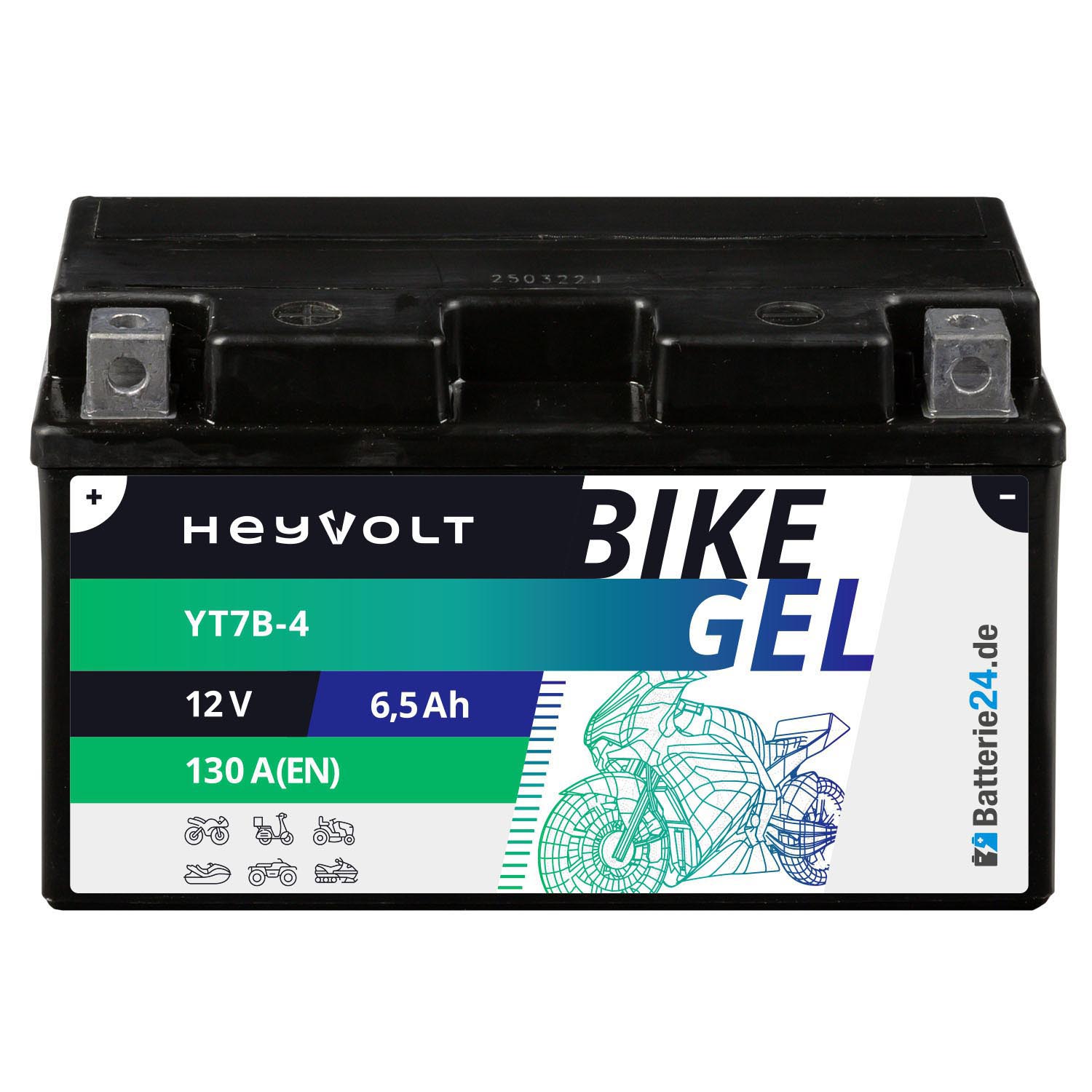 HeyVolt BIKE GEL Motorradbatterie YT7B-4 12V 6,5Ah