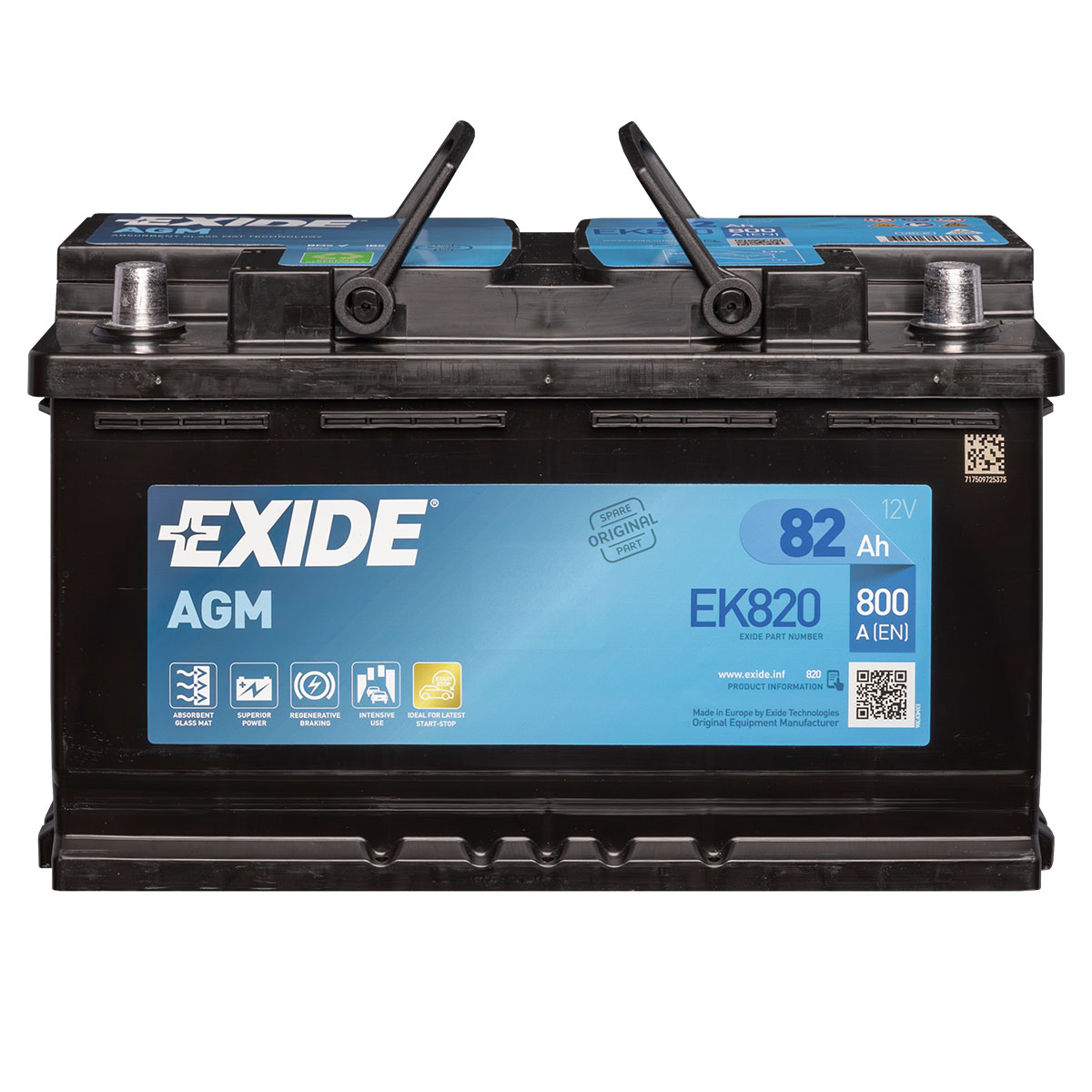 Exide EK820 AGM Autobatterie 12V 82Ah