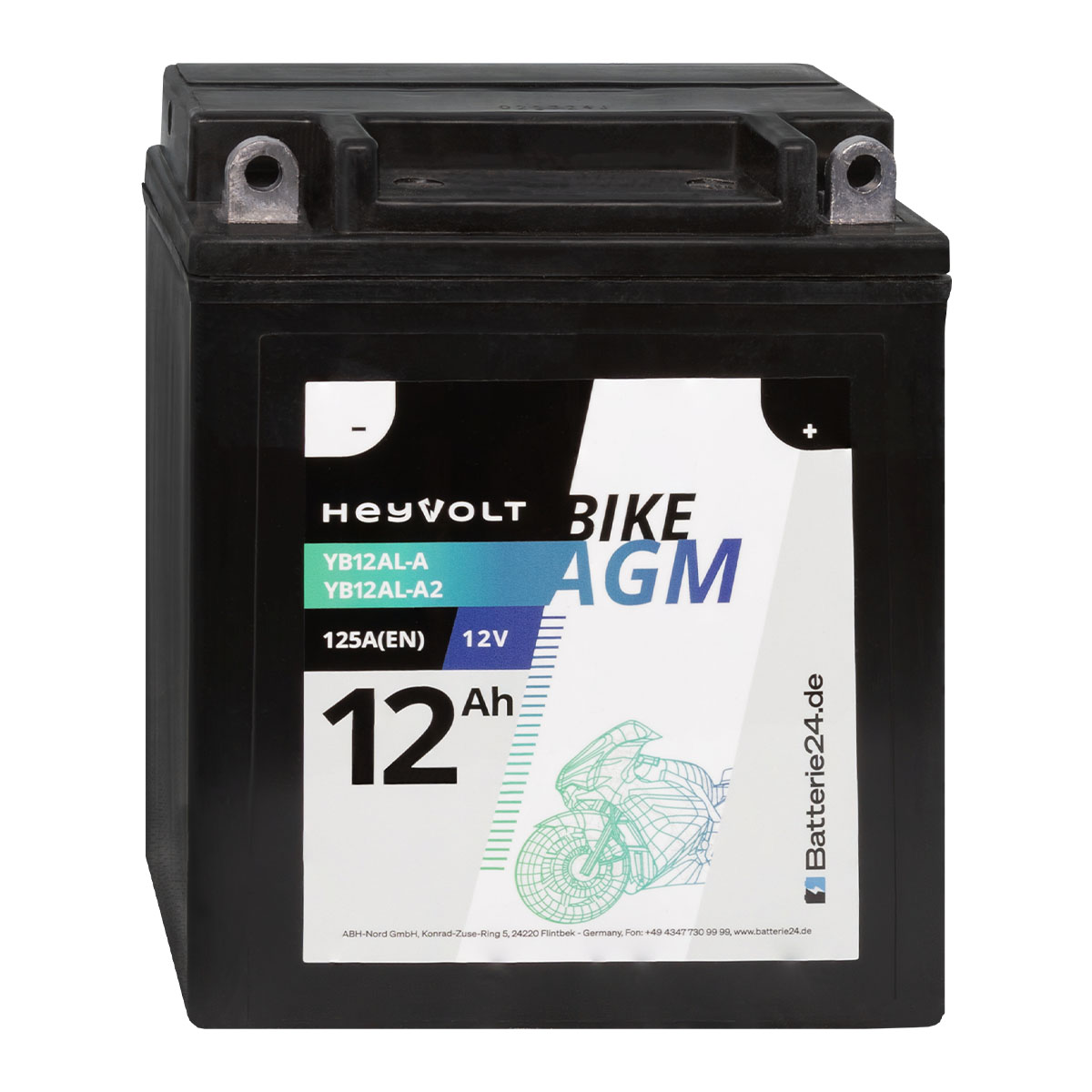 HeyVolt BIKE AGM Motorradbatterie YB12AL-A YB12AL-A2 12V 12Ah