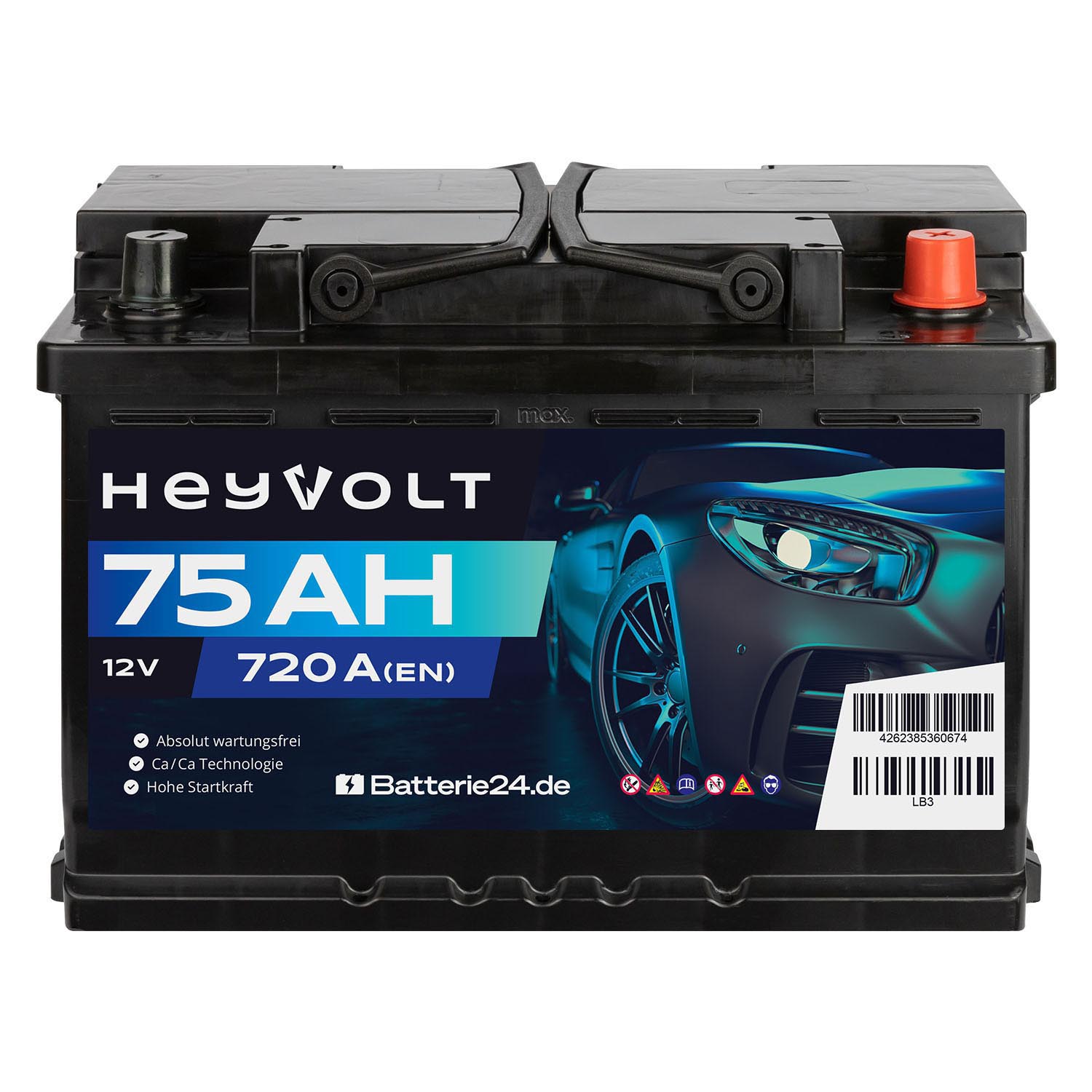 HeyVolt Start Autobatterie 12V 75Ah