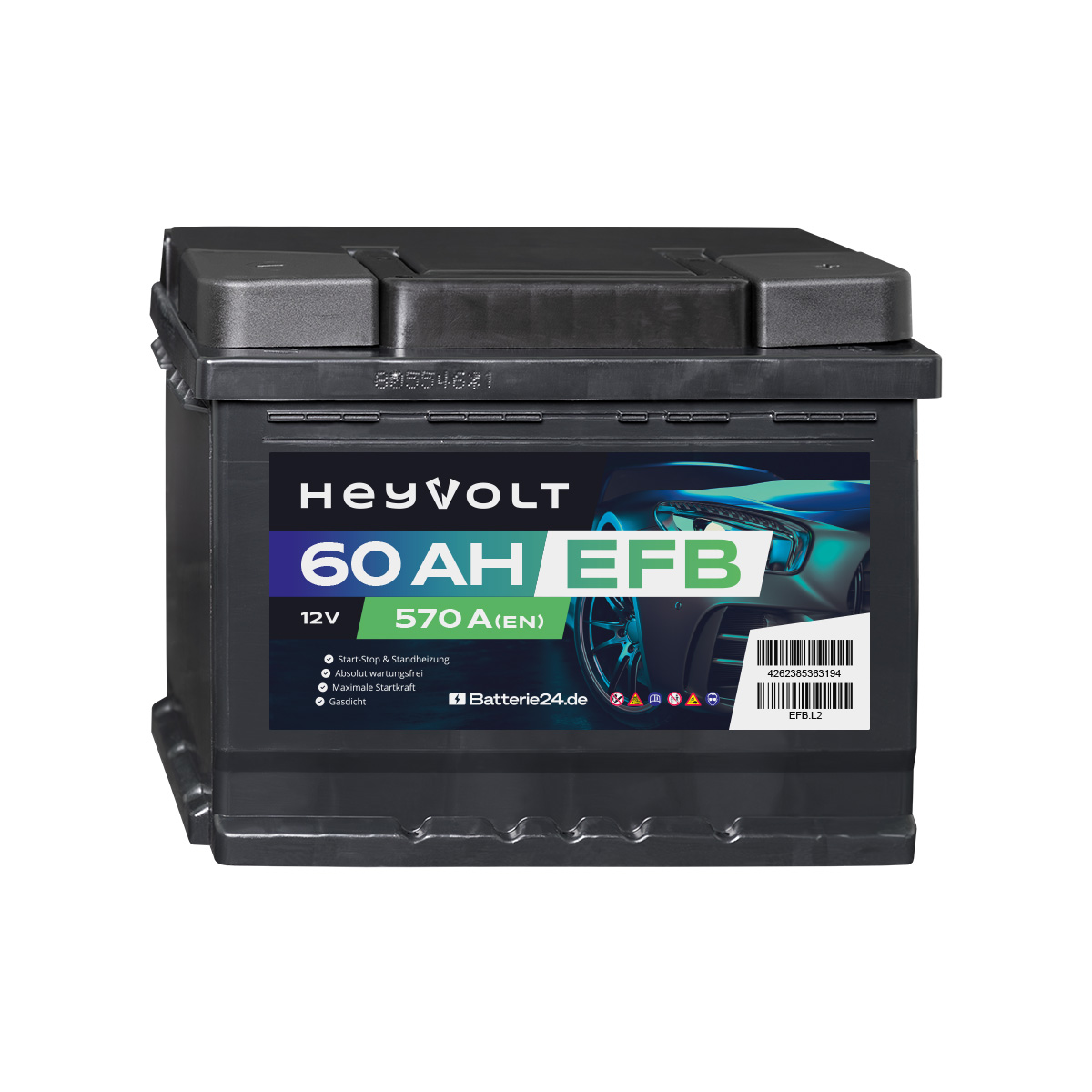 HeyVolt EFB 12V 60Ah Autobatterie