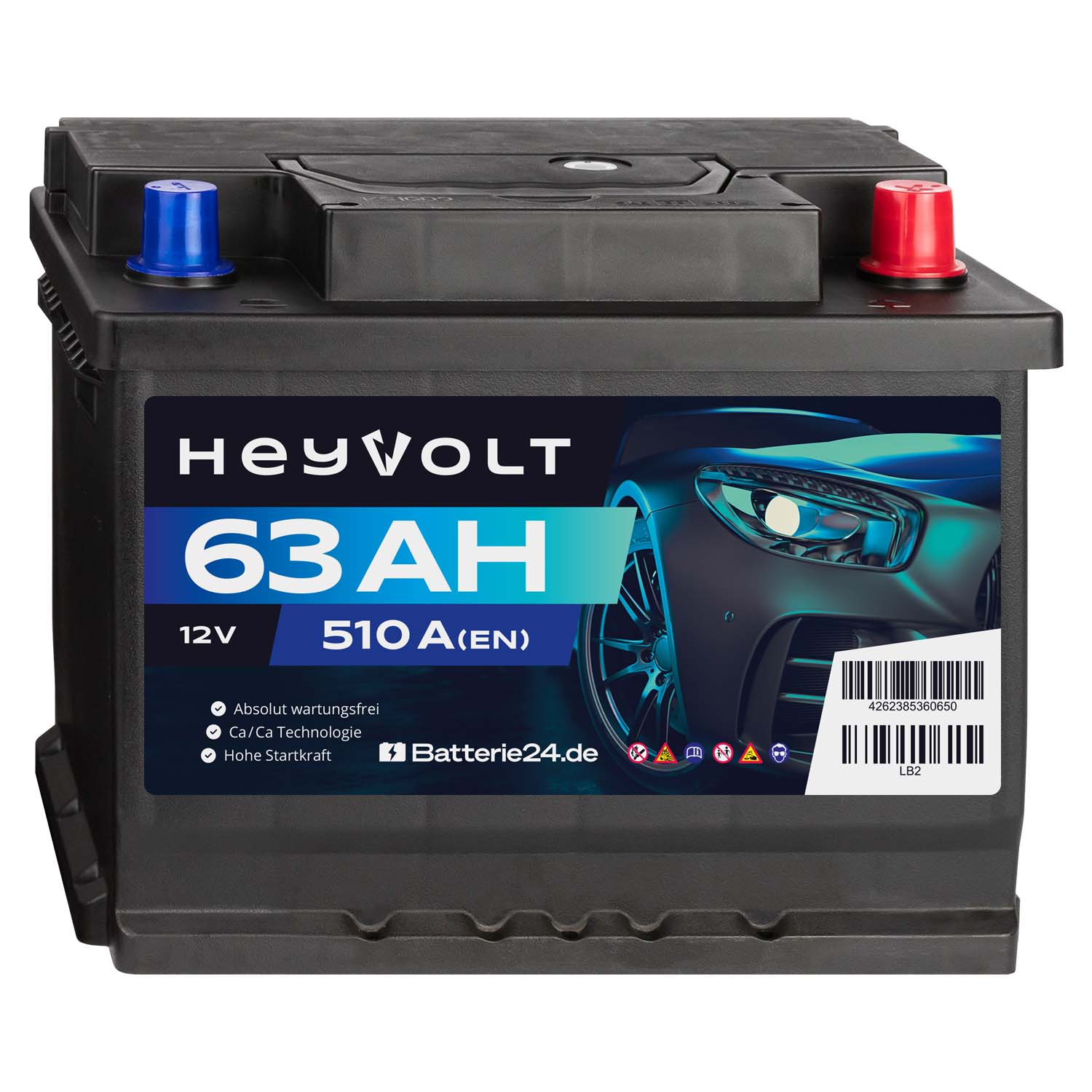 HeyVolt Start Autobatterie 12V 63Ah