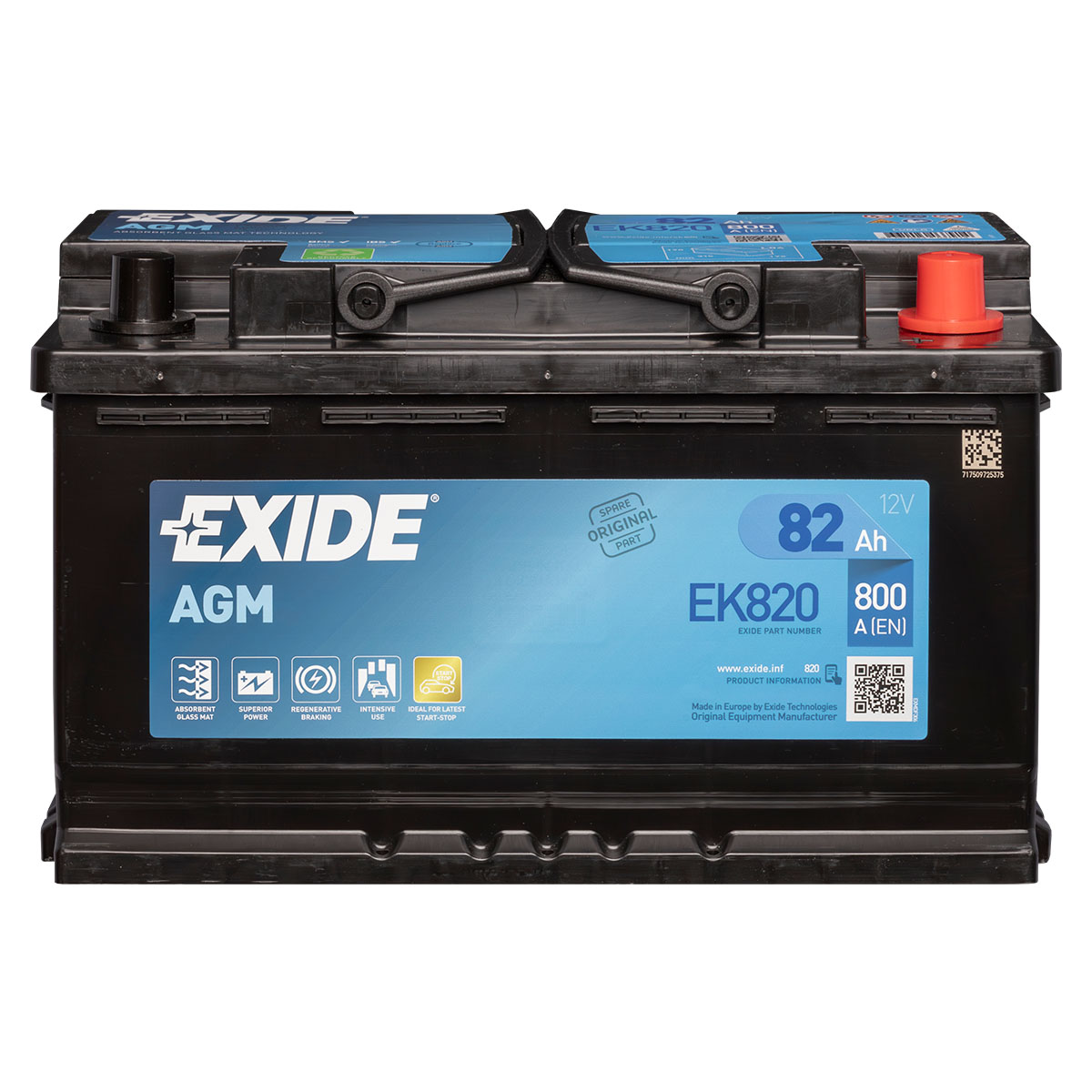 Exide EK820 AGM Autobatterie 12V 82Ah