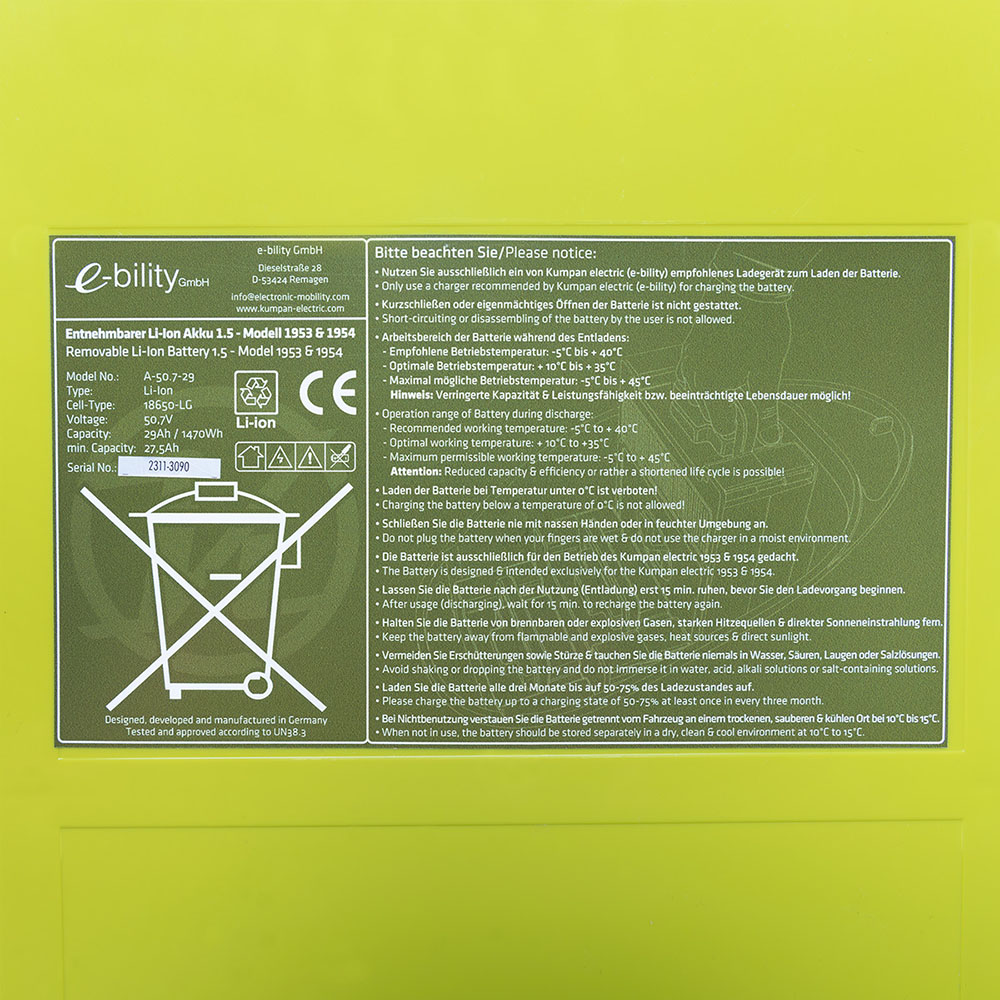 Kumpan e-bility 1953/1954 1.5 50,7V 29Ah Ansmann E-Roller Ersatz-Akku