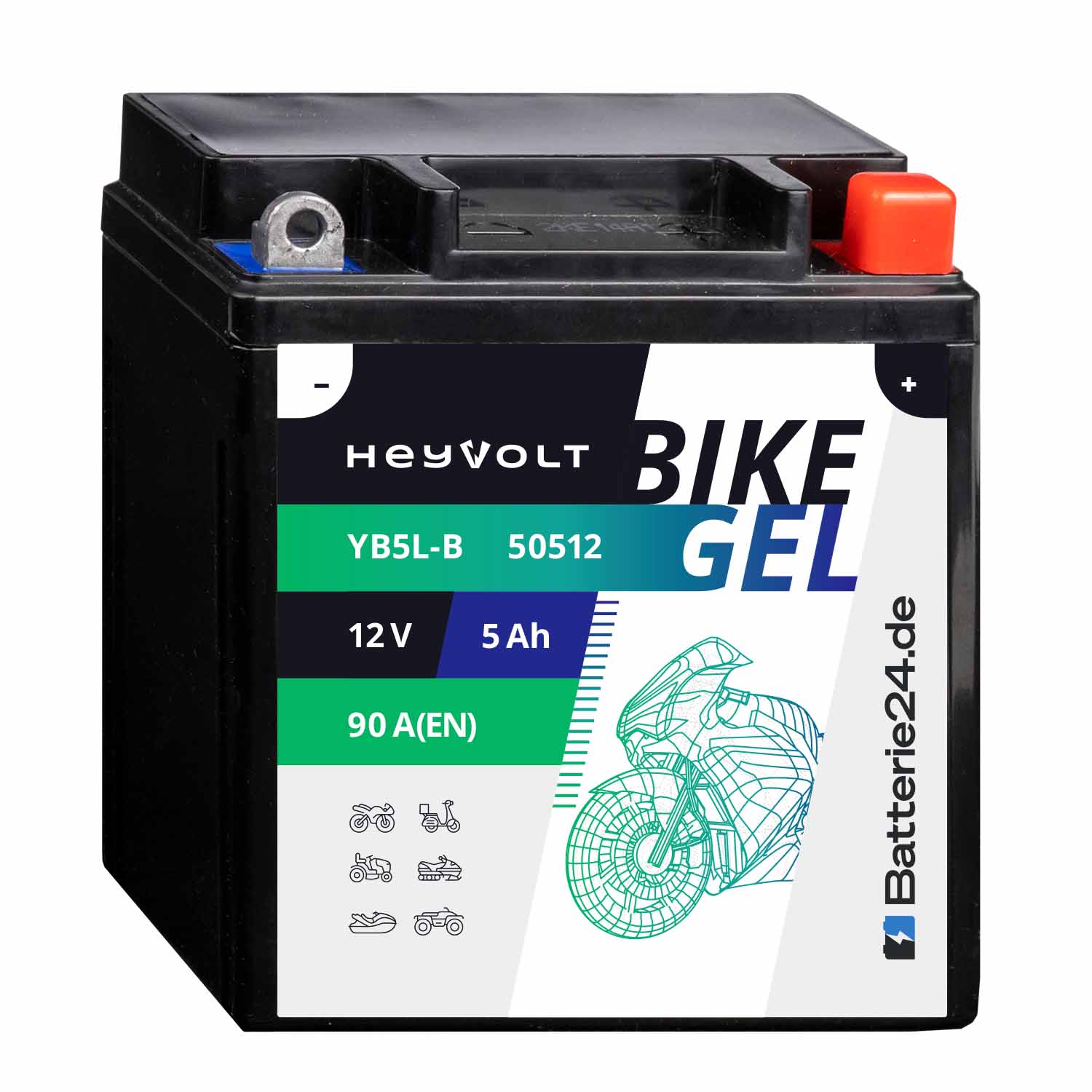 HeyVolt BIKE GEL Motorradbatterie YB5L-B 50512 12V 5Ah