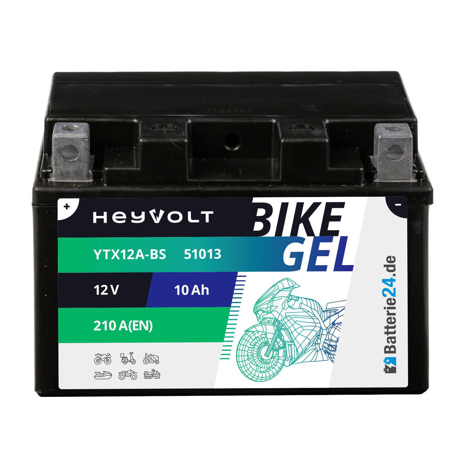 HeyVolt BIKE GEL Motorradbatterie YTX12A-BS 51013 12V 10Ah