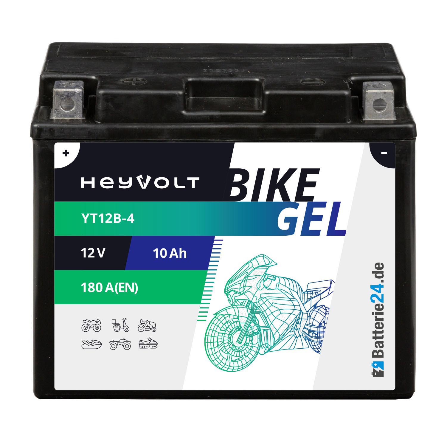 HeyVolt BIKE GEL Motorradbatterie YT12B-4 51015 12V 10Ah