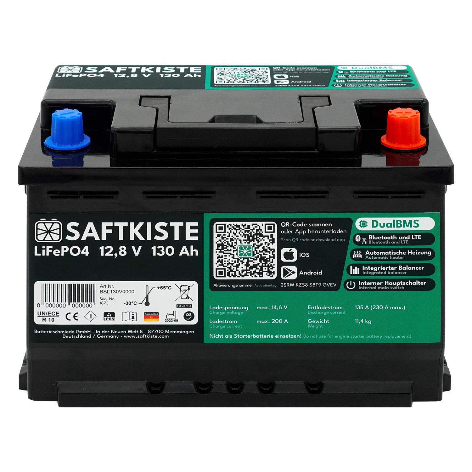 Saftkiste 130Ah LiFePO4 Lithium Batterie Wohnmobil DualBMS mit App