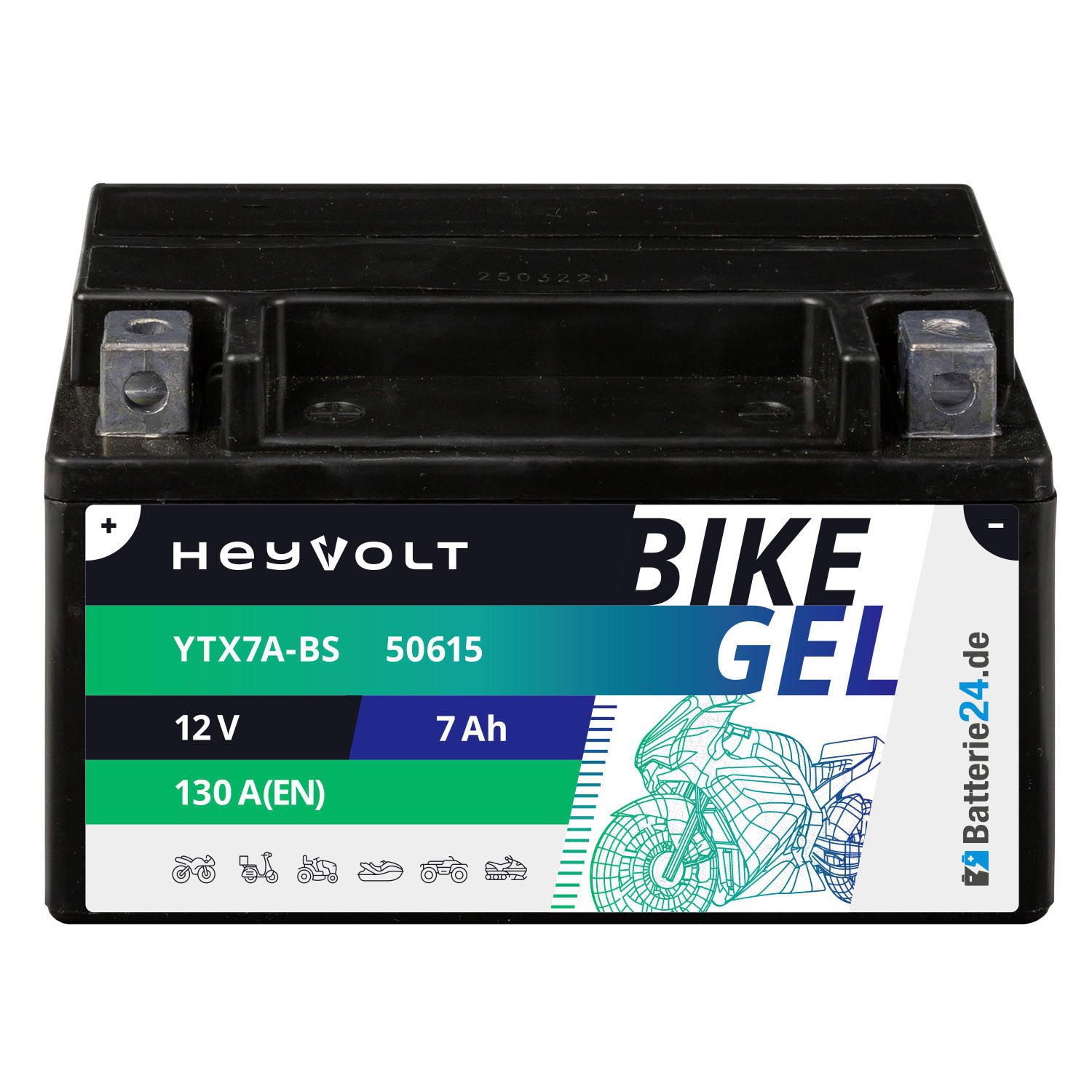 HeyVolt BIKE GEL Motorradbatterie YTX7A-BS 50615 12V 7Ah