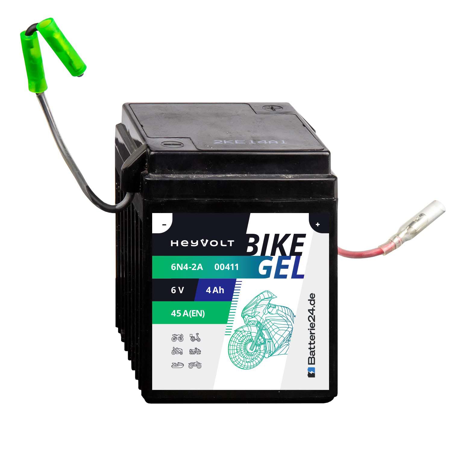 HeyVolt BIKE GEL Motorradbatterie 6-6N4-2A 00411 6V 4Ah